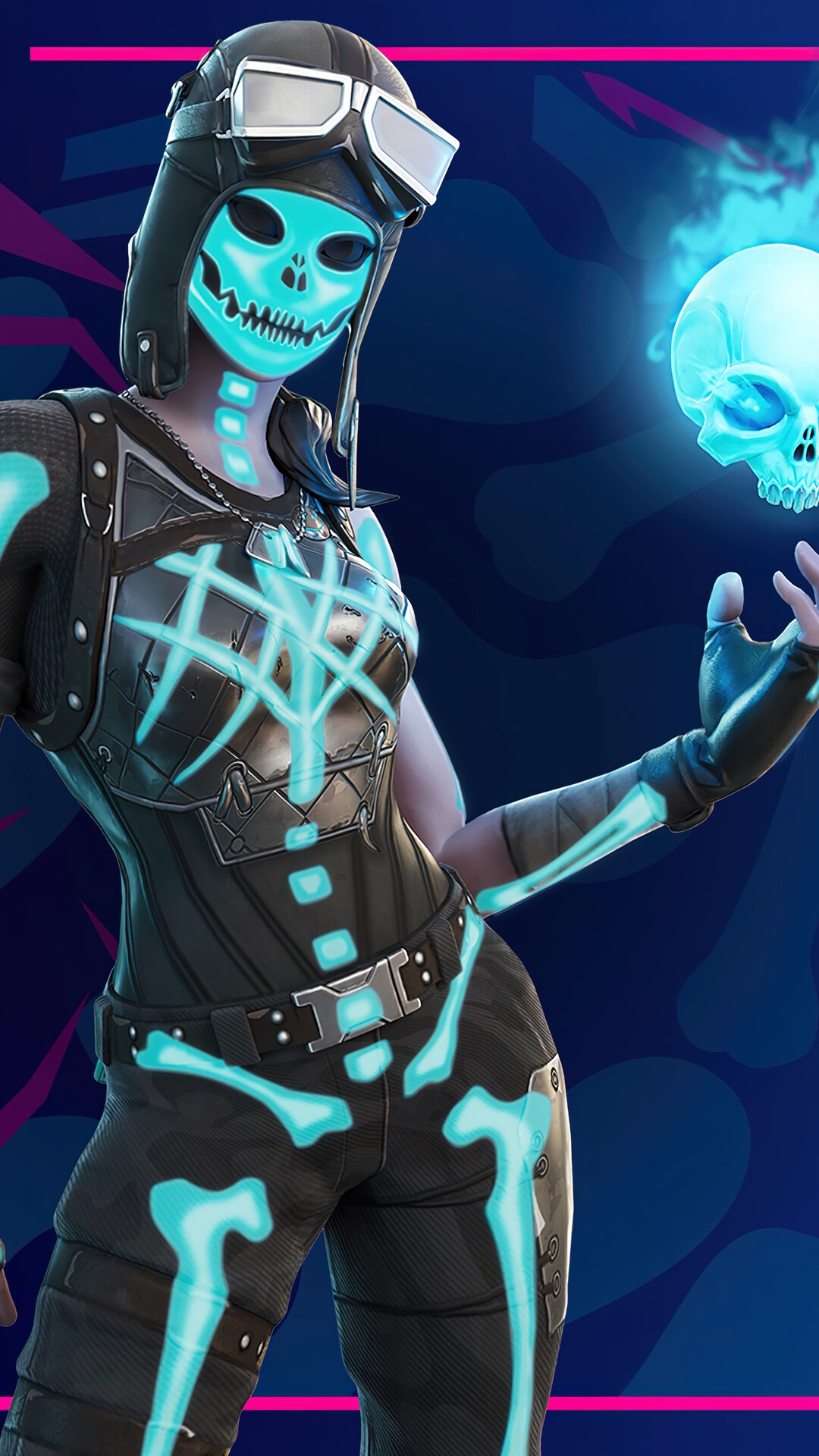 Fortnite Skull Trooper character with glowing skeleton HD Phone Wallpaper