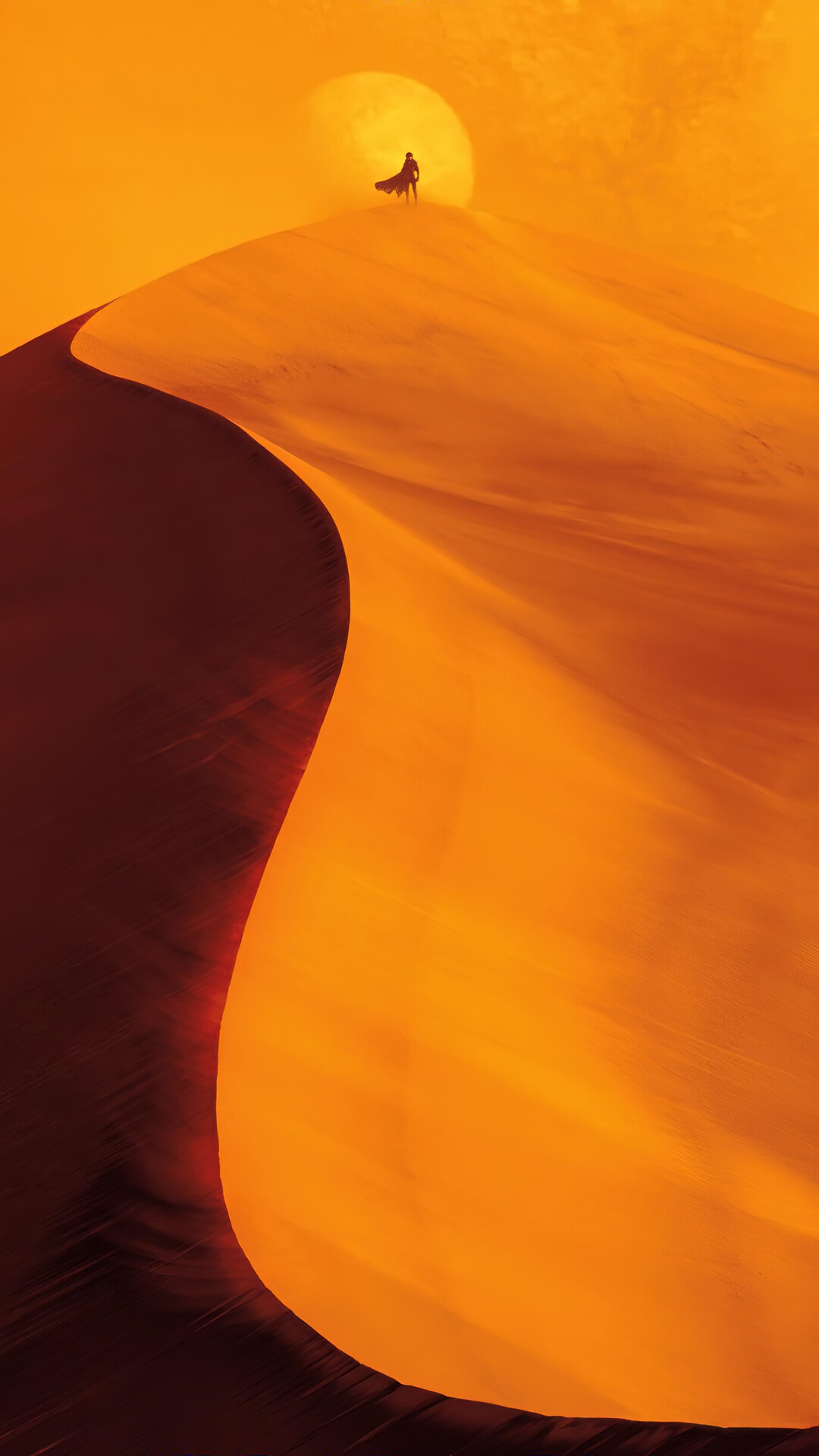 Dune movie poster with a figure on a sand dune HD Phone Wallpaper