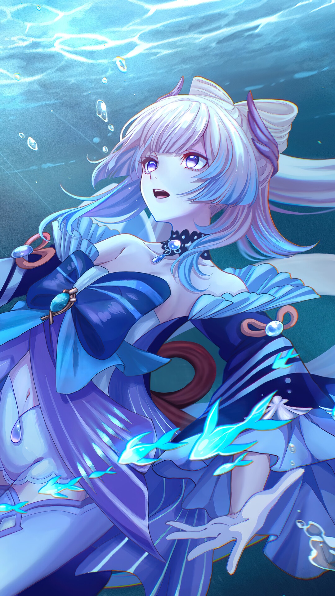 Sangonomiya Kokomi from Genshin Impact underwater HD Phone Wallpaper