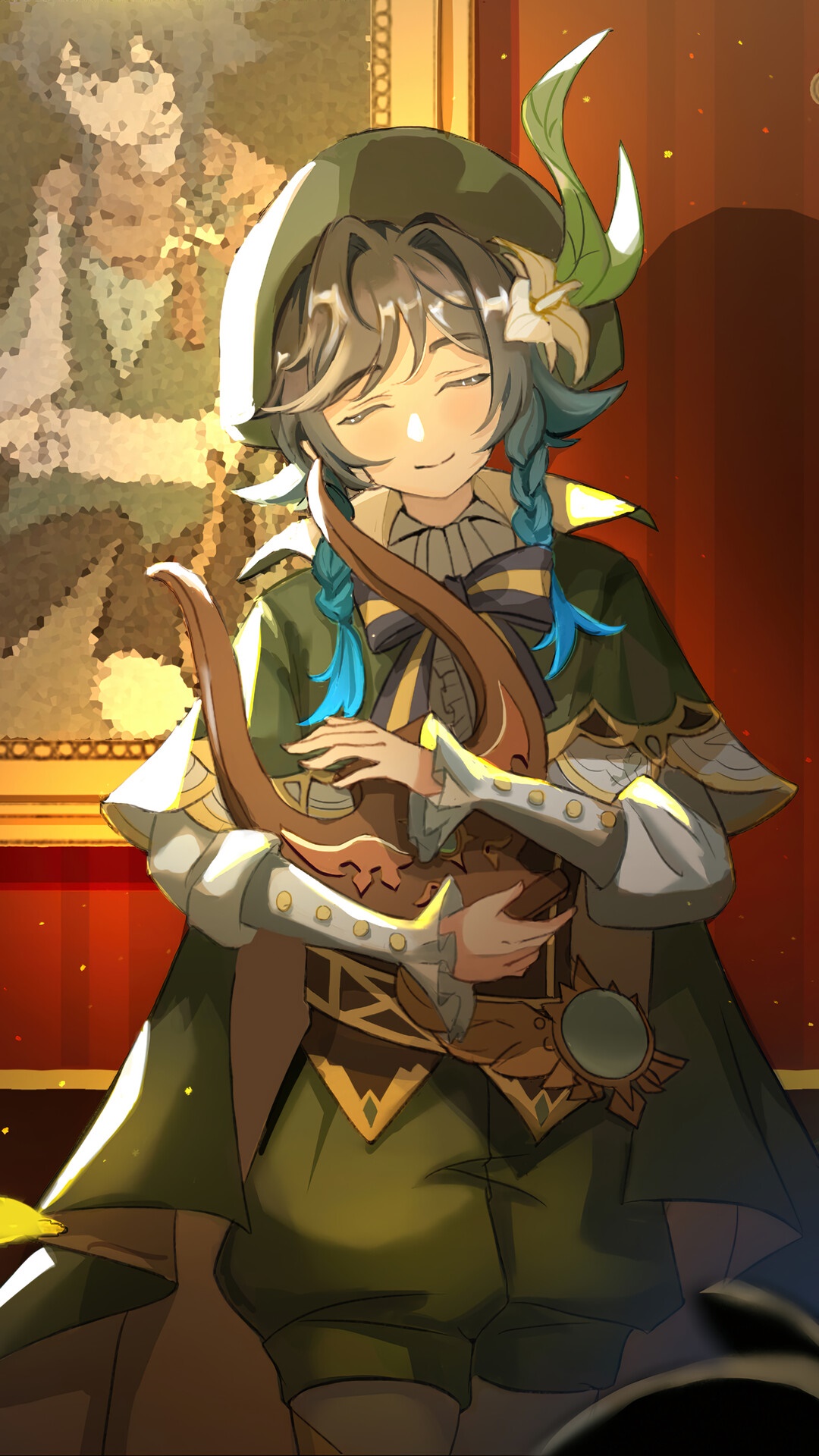 Venti from Genshin Impact holding a lyre HD Phone Wallpaper