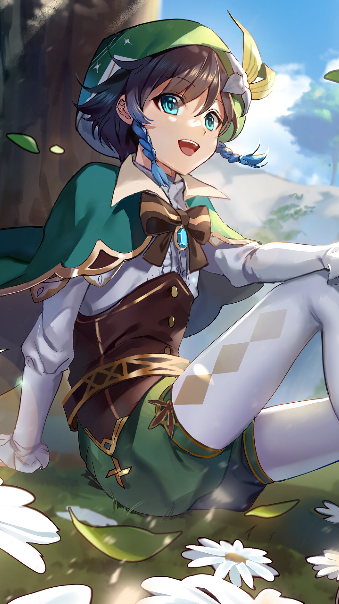 Venti from Genshin Impact sitting in a field HD Phone Wallpaper