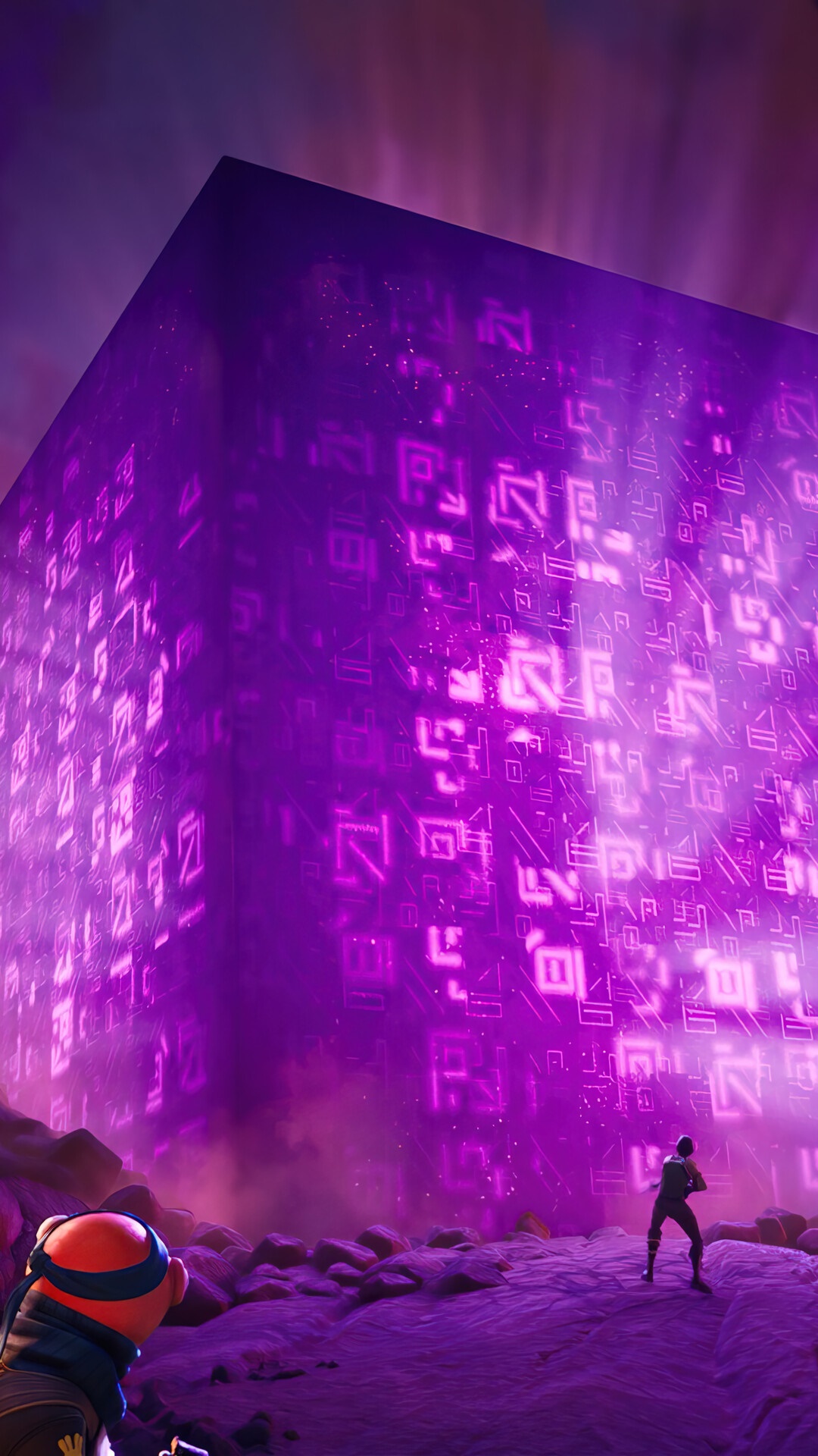 Fortnite Cube with two characters HD Phone Wallpaper