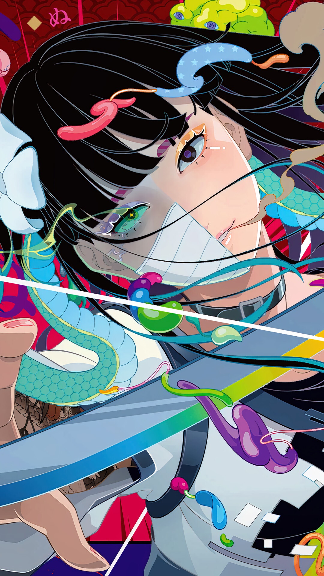 Girl with mask and colorful ribbons from Fortnite HD Phone Wallpaper