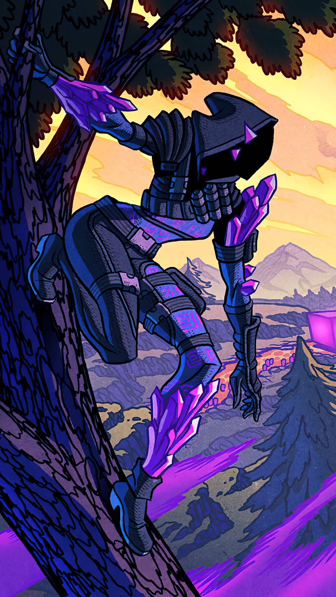 Character with purple crystals from Fortnite HD Phone Wallpaper