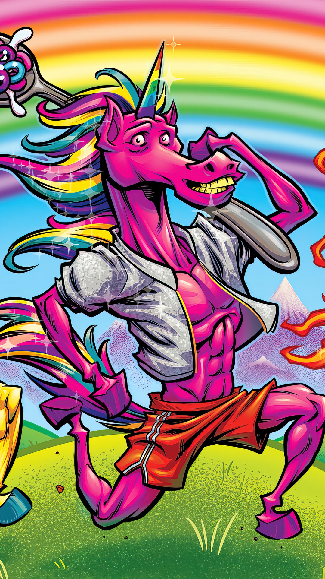 Fortnite Pink Unicorn Character with Rainbow Mane HD Phone Wallpaper