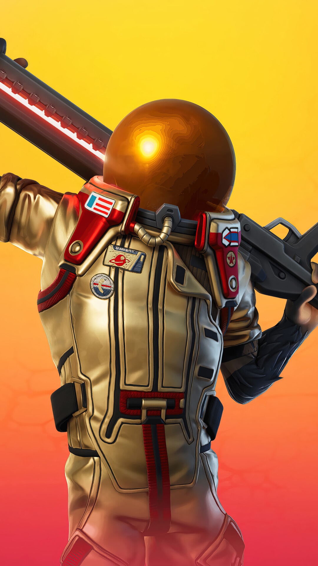 Astronaut from Fortnite holding a weapon HD Phone Wallpaper