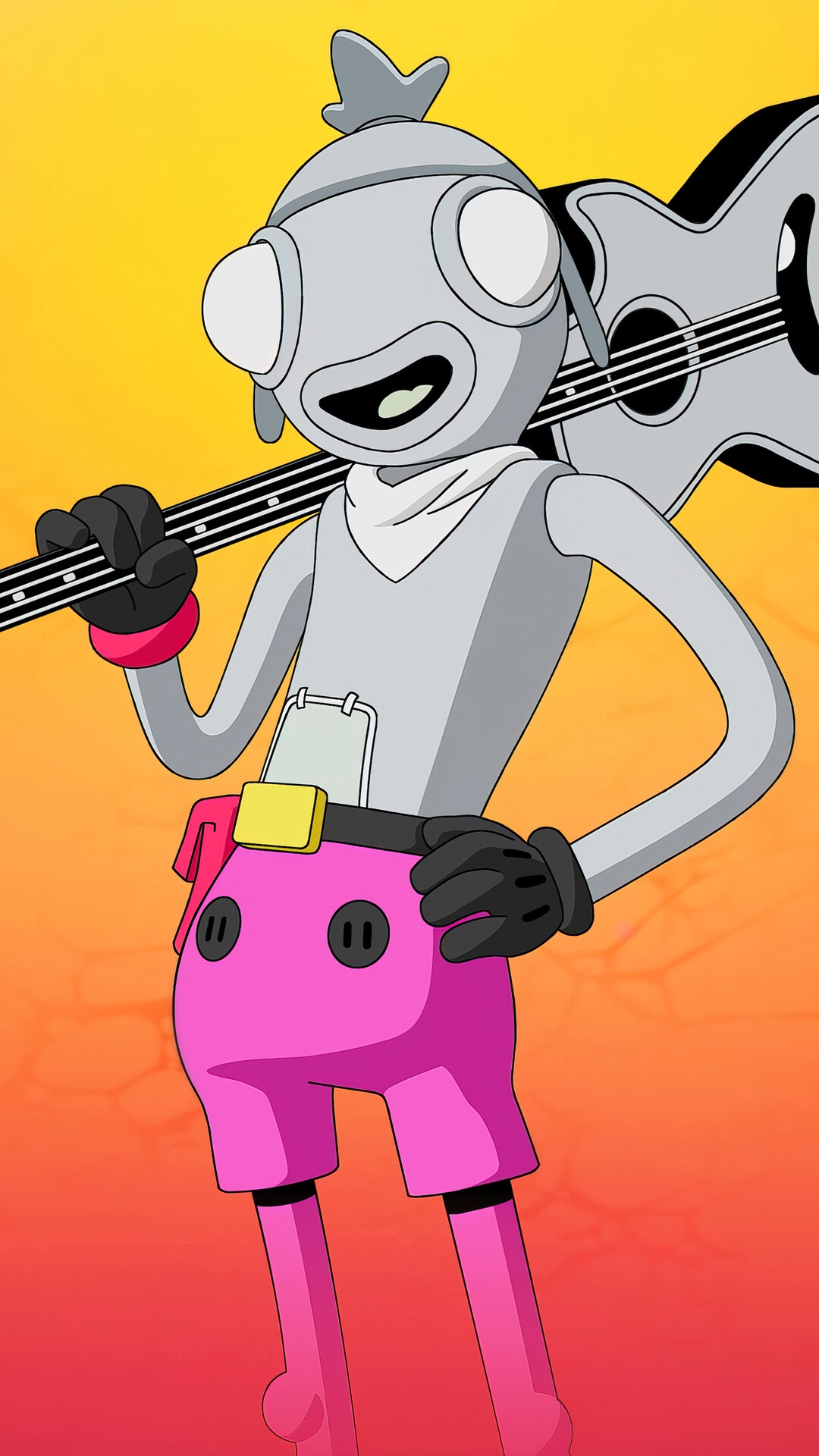 Fishstick from Fortnite holding a guitar HD Phone Wallpaper