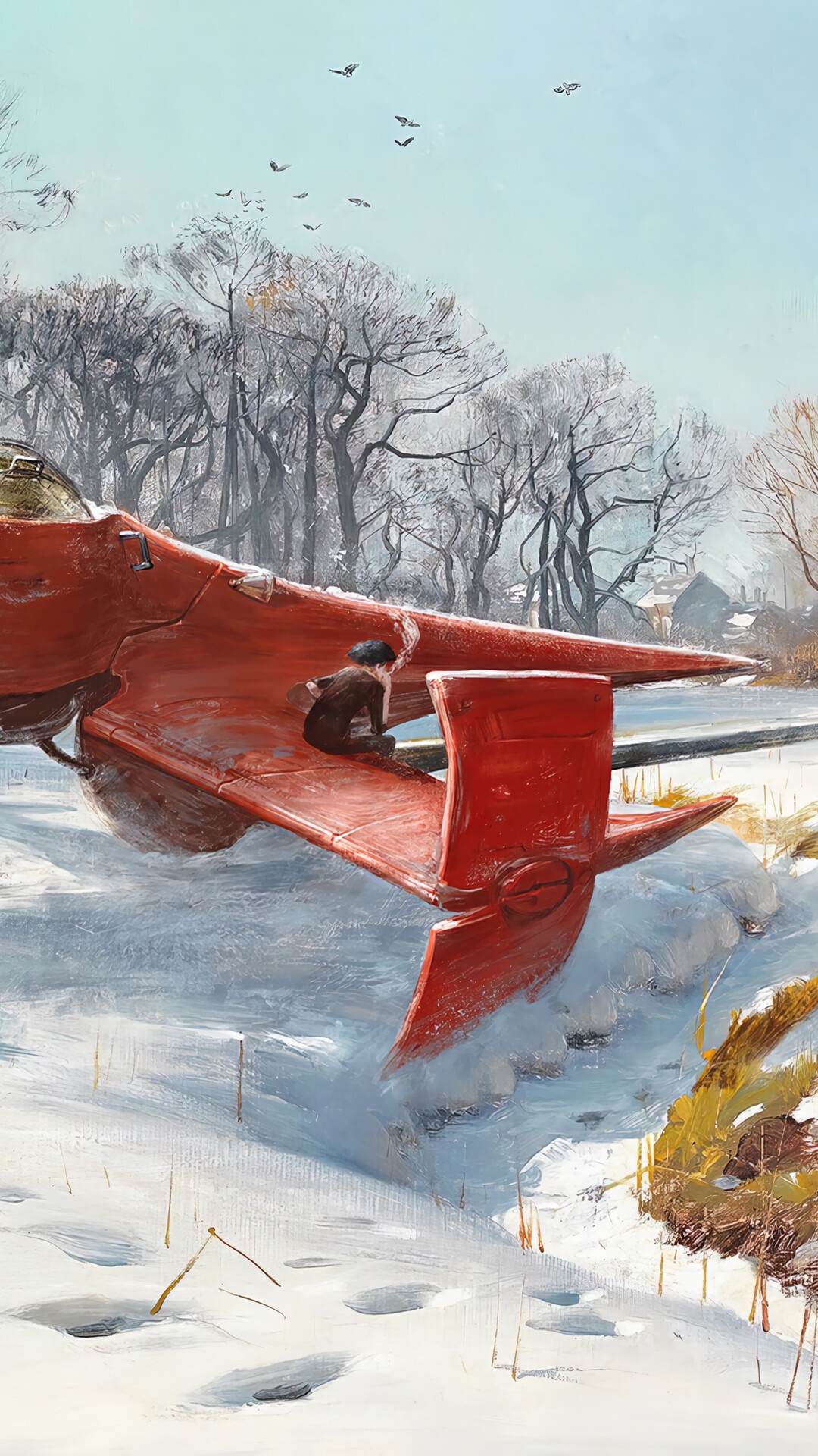 Spike Spiegel's Swordfish II in a Snowy Landscape HD Phone Wallpaper
