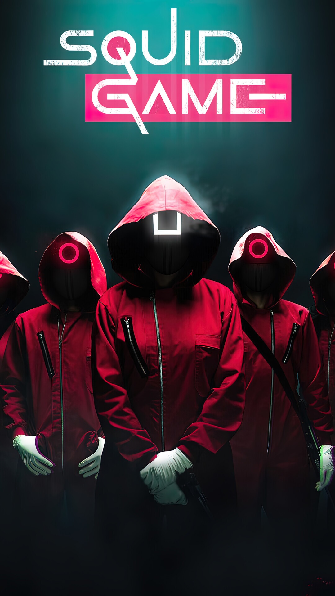 Squid Game TV Series Poster with Masked Figures HD Phone Wallpaper