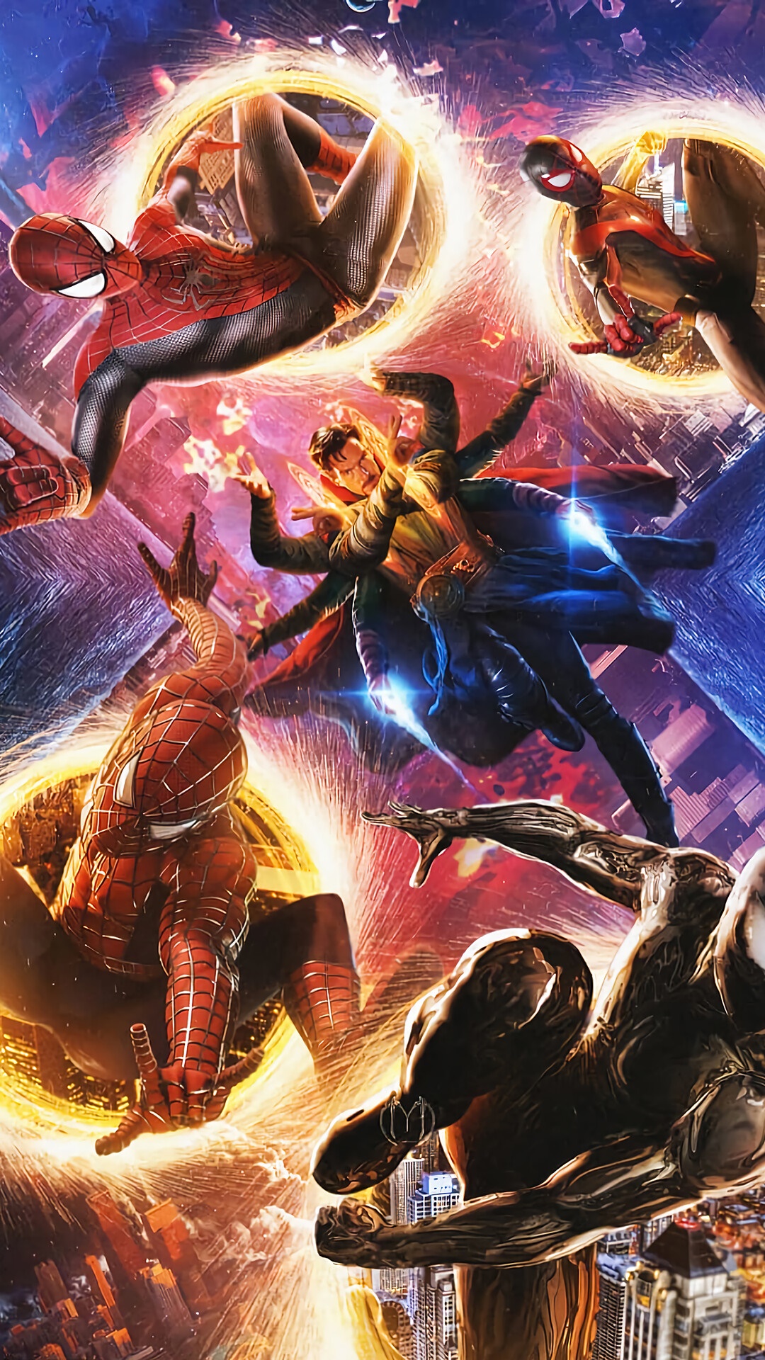 Spider-Man, Doctor Strange, and Venom from Spider-Man No Way Home HD Phone Wallpaper
