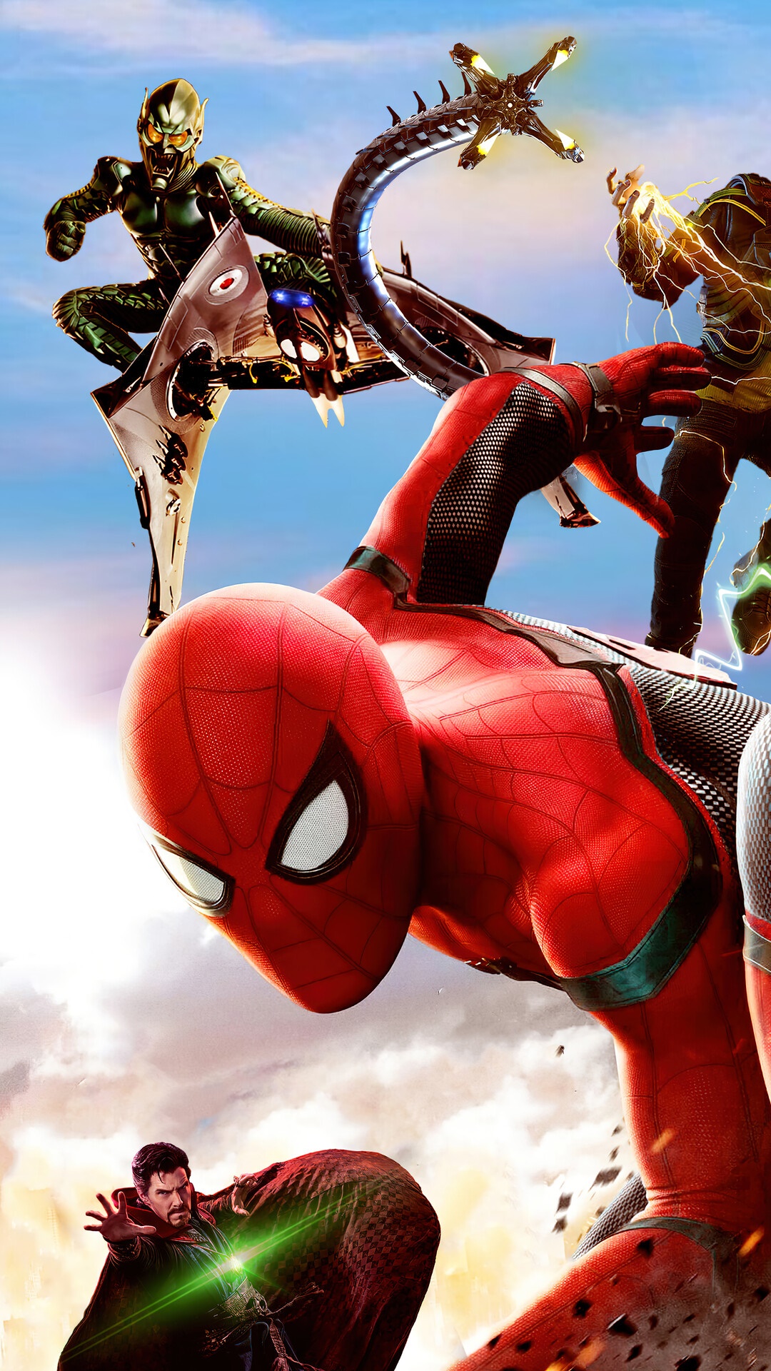 Spider-Man, Green Goblin, Doctor Octopus, Electro, and Doctor Strange HD Phone Wallpaper