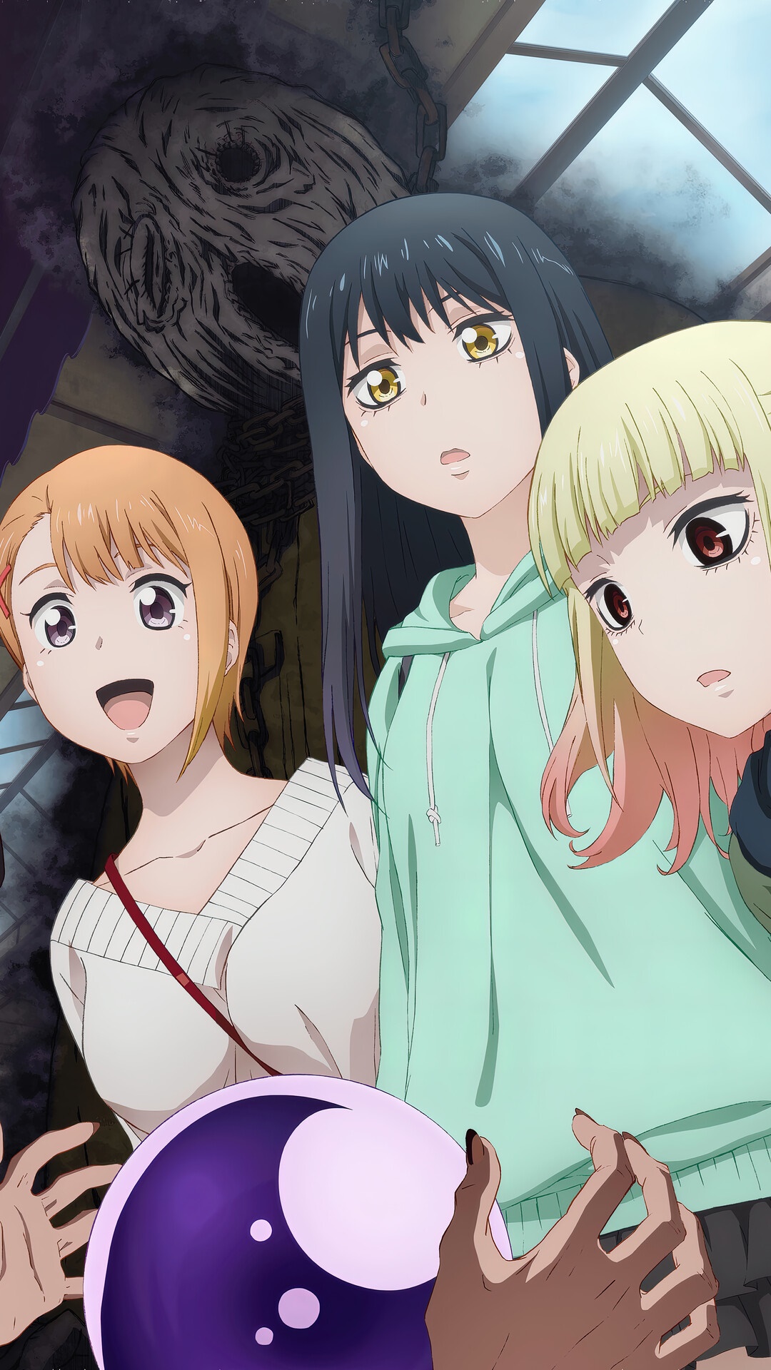 Mieruko-Chan: Miko, Hana, and Yuria with a spirit HD Phone Wallpaper