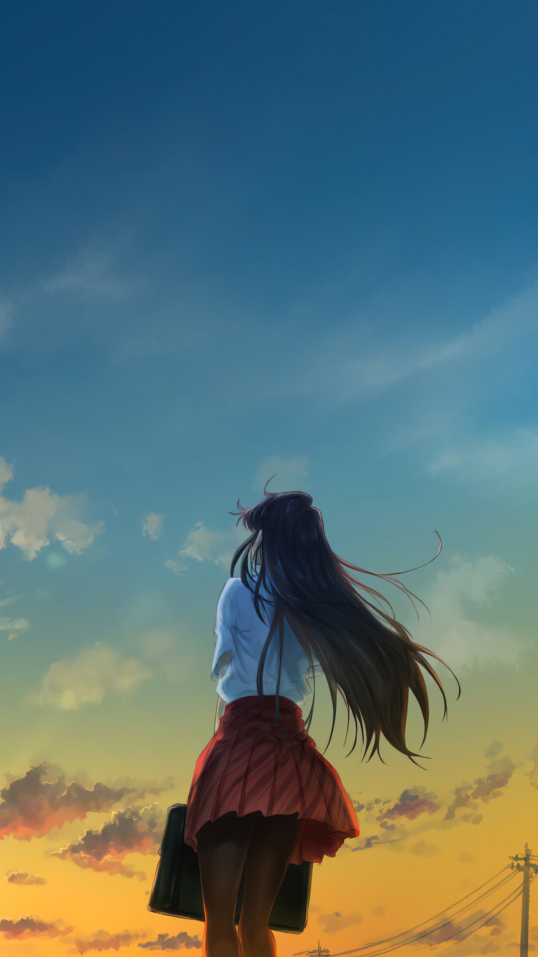 Komi Shouko from Komi Can't Communicate against a sunrise sky HD Phone Wallpaper