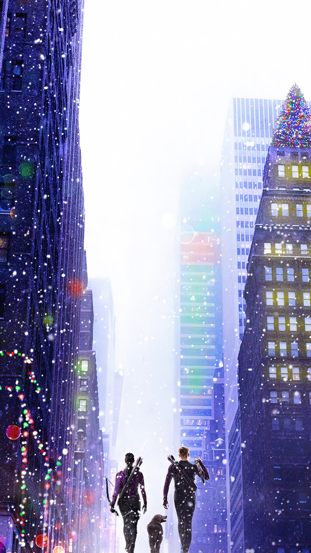 Hawkeye TV Series Characters in Snowy City HD Phone Wallpaper
