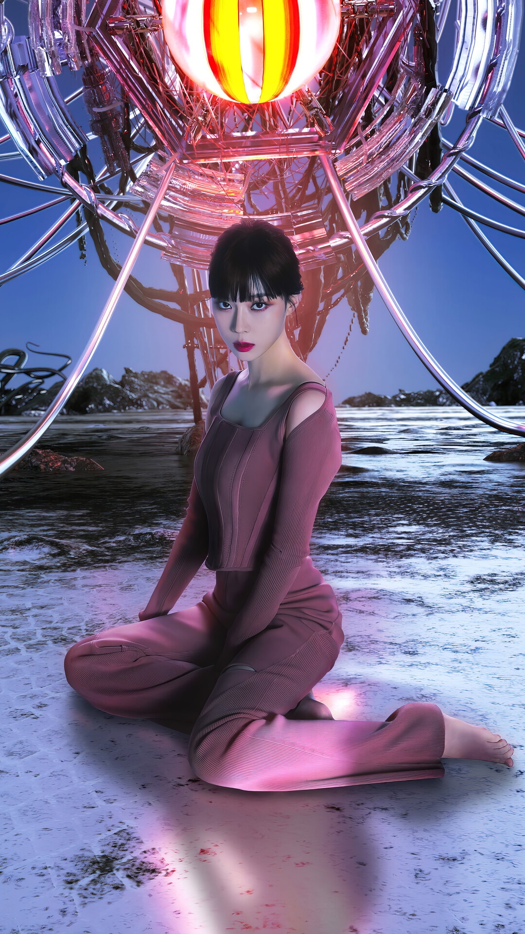 Winter from Aespa in a futuristic setting HD Phone Wallpaper