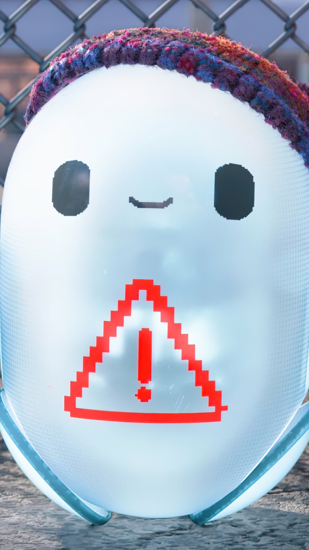 Ron's Gone Wrong character with warning sign HD Phone Wallpaper