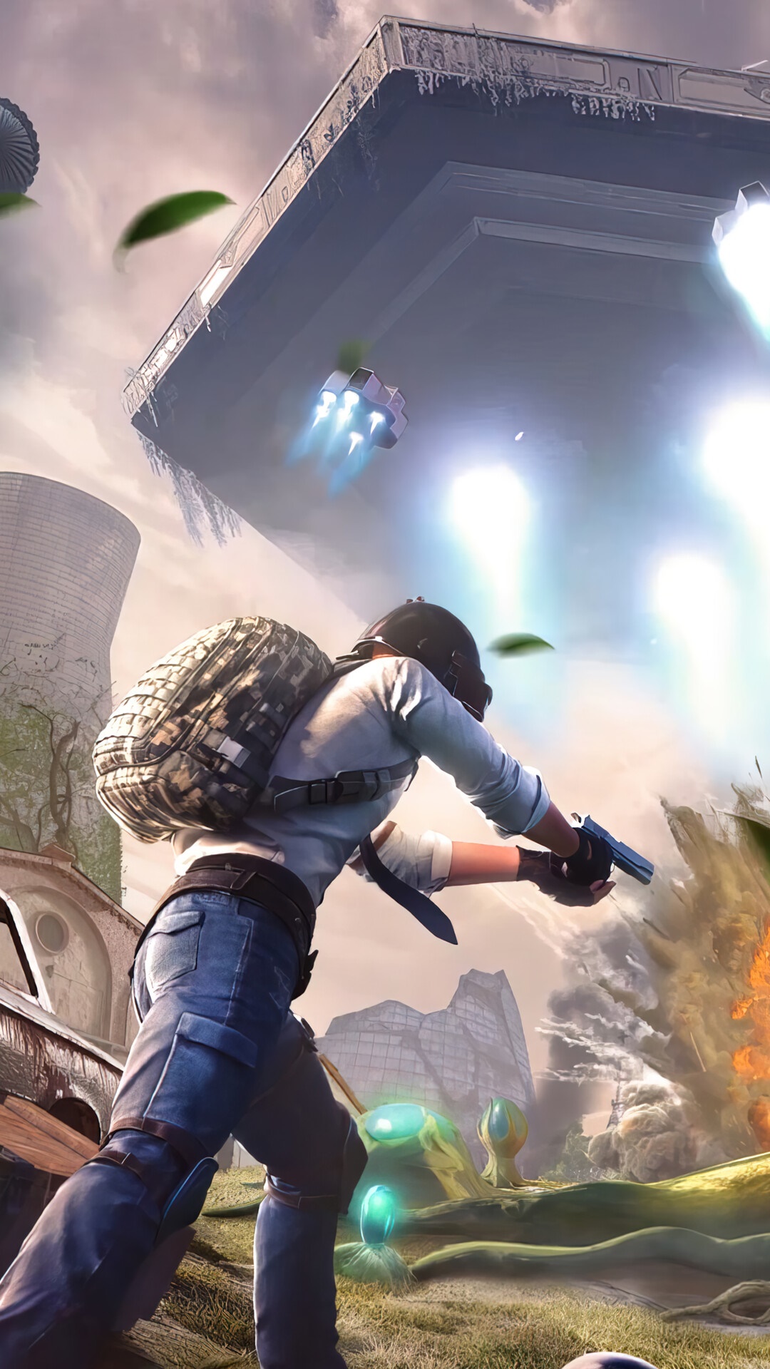 PUBG Mobile: PlayerUnknowns Battlegrounds character with UFO HD Phone Wallpaper
