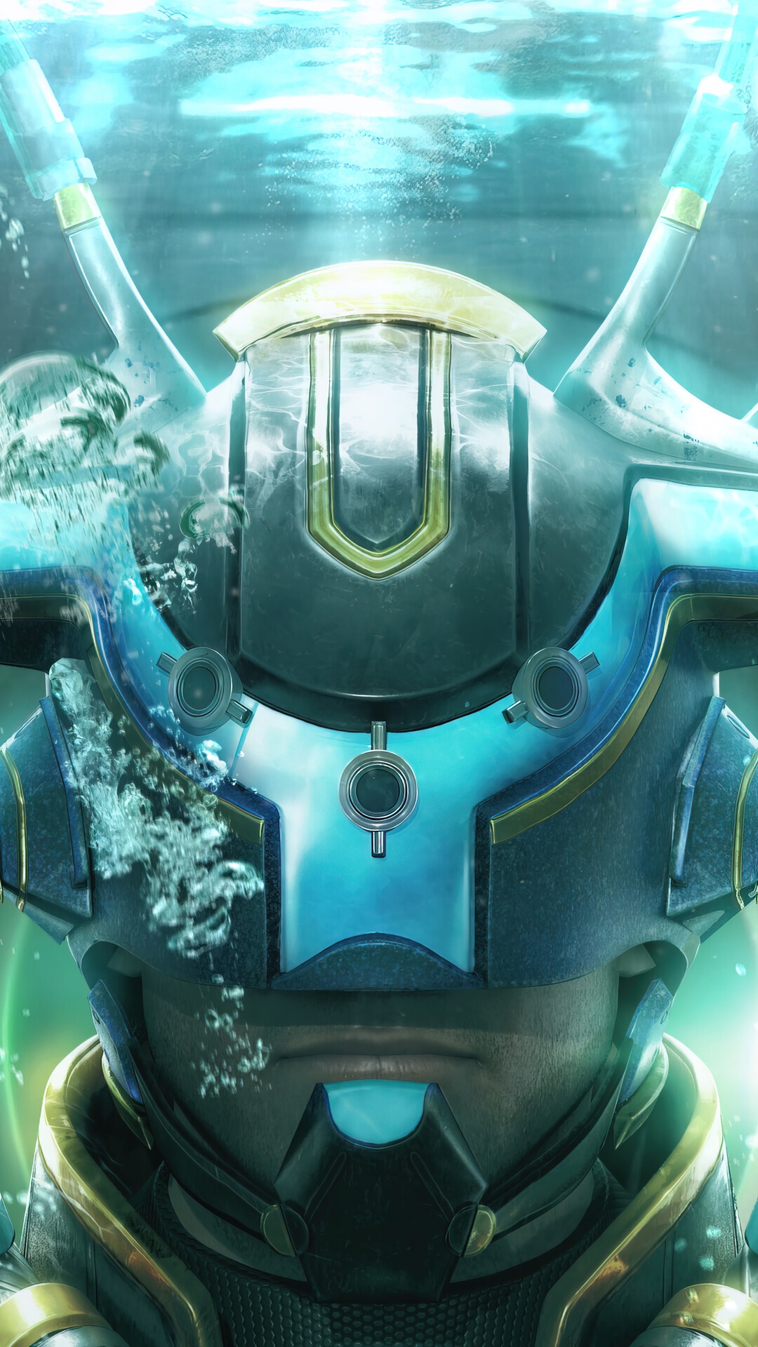 PUBG Mobile character in a futuristic suit underwater HD Phone Wallpaper