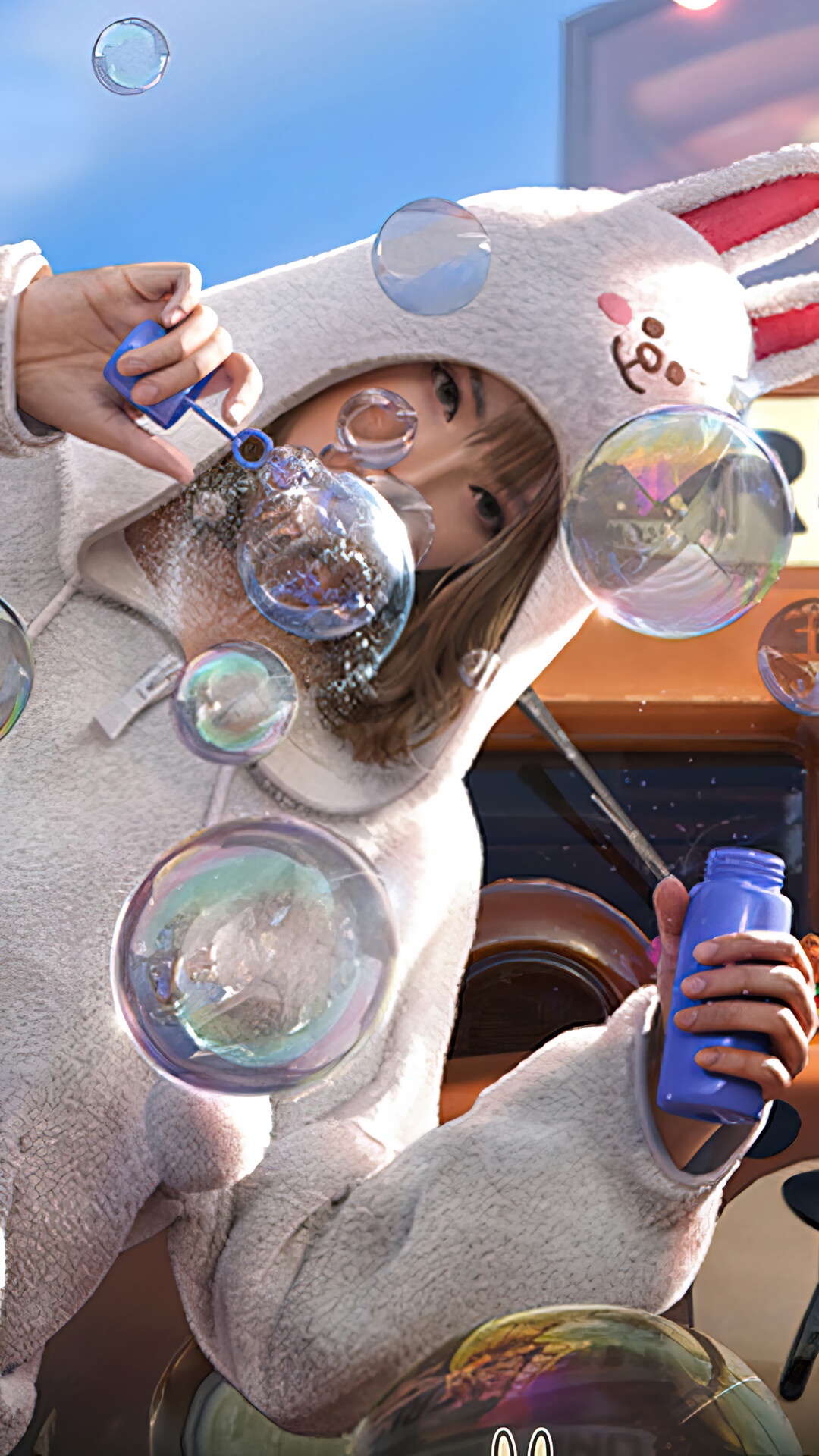 Girl in bunny hoodie blowing bubbles in PUBG Mobile HD Phone Wallpaper