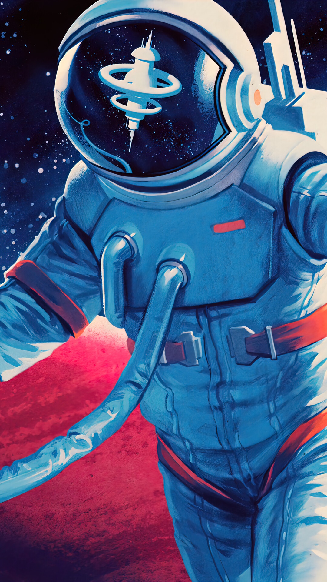 Astronaut in space with a space station reflection HD Phone Wallpaper