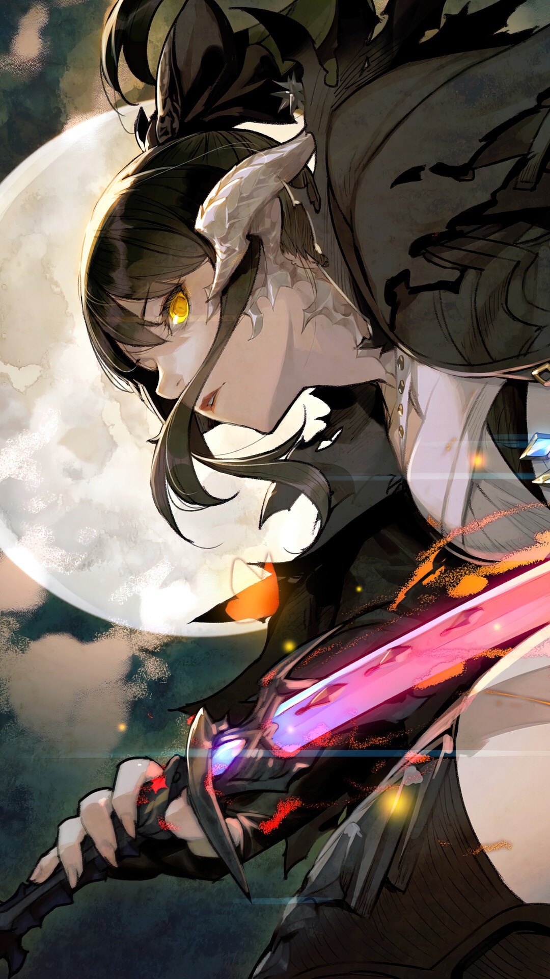 Anime Warrior Girl with Glowing Sword HD Phone Wallpaper