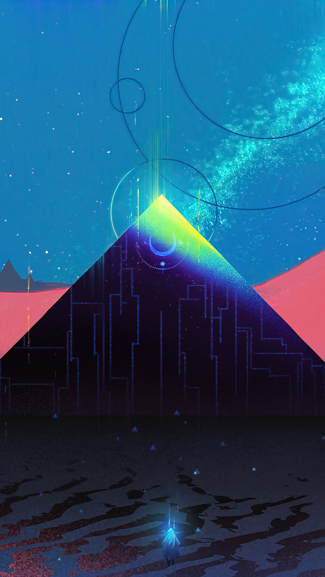 Pyramid with light beam in starry night sky HD Phone Wallpaper