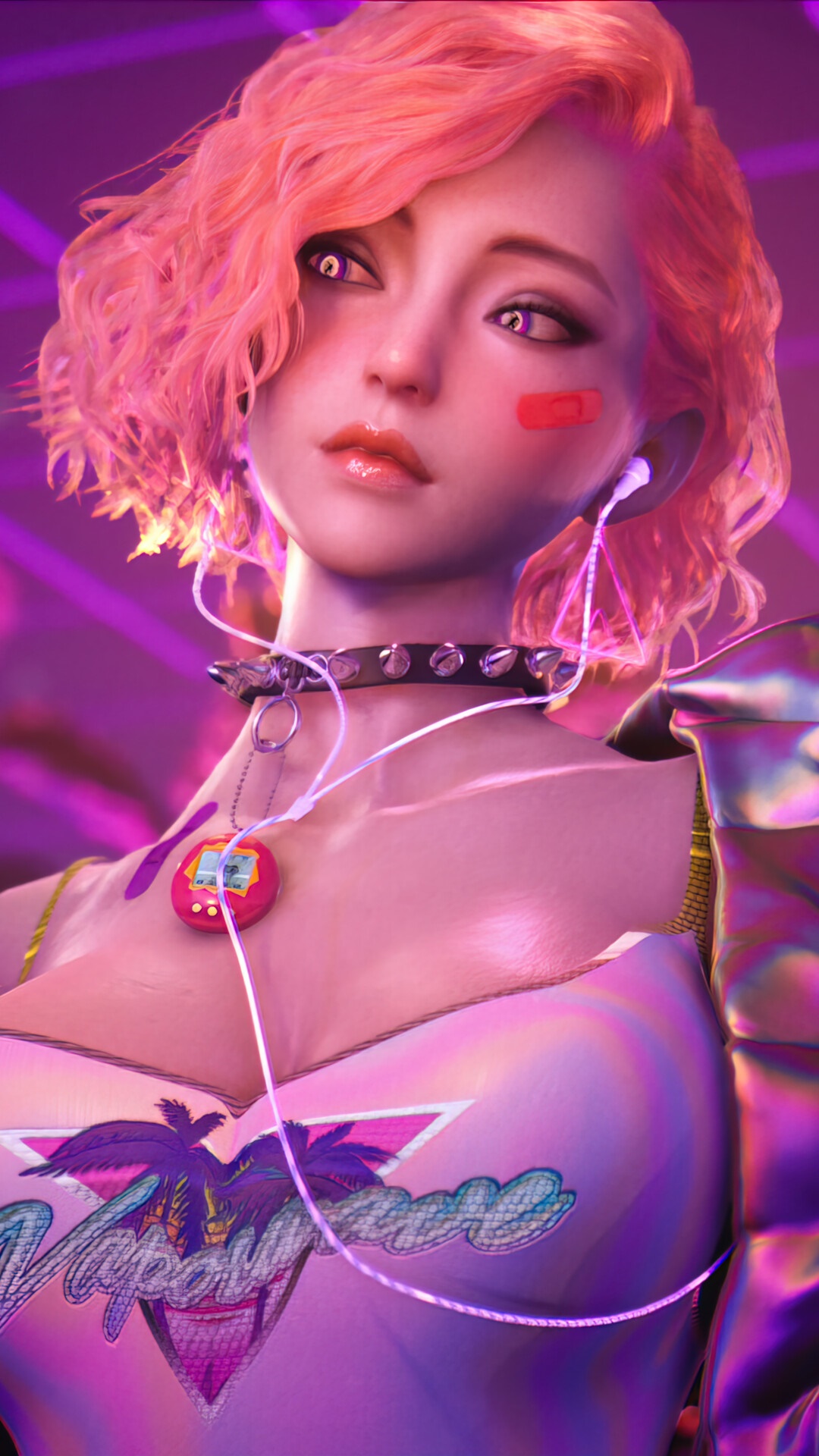 Girl with pink hair and headphones in Vaporwave style HD Phone Wallpaper