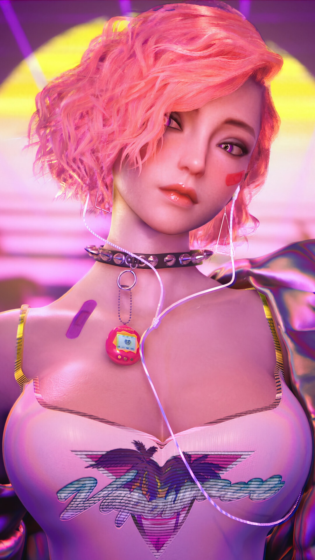 Woman with pink hair and headphones HD Phone Wallpaper
