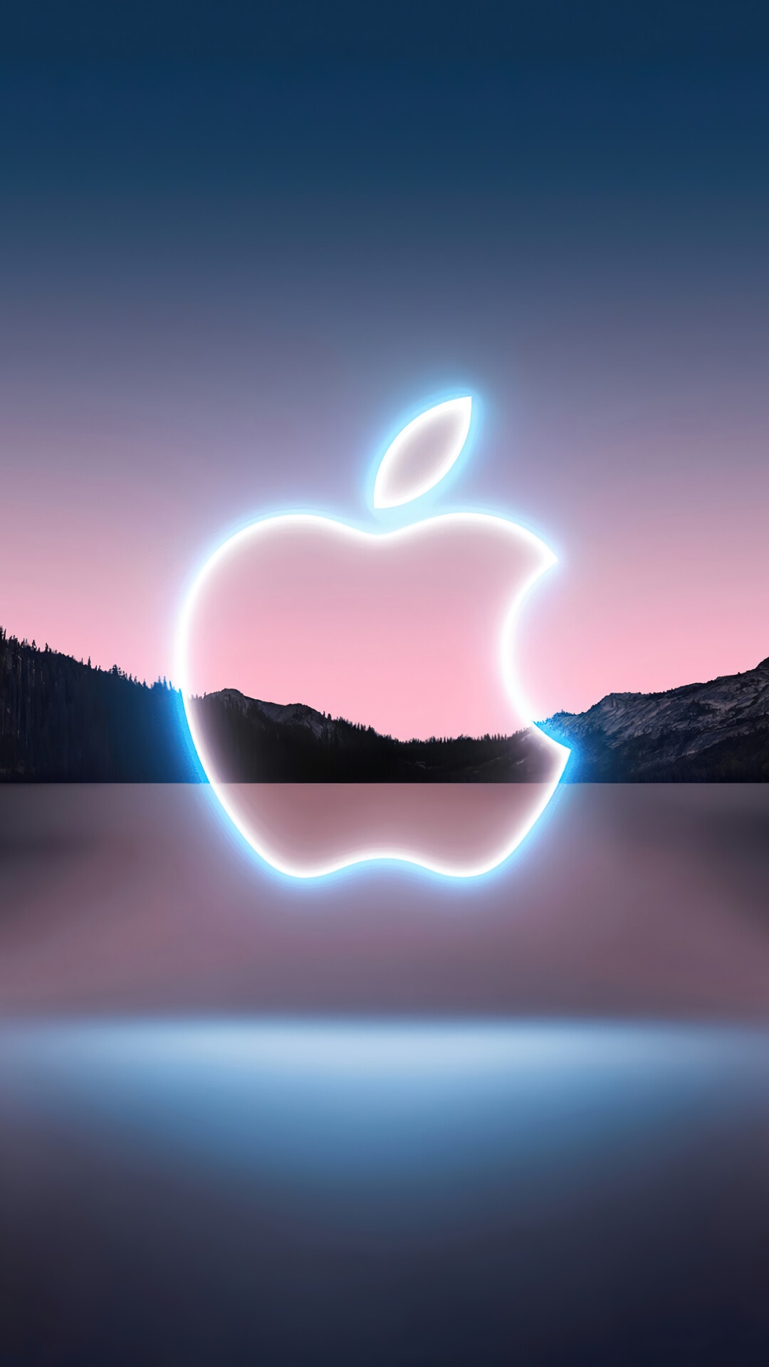 Apple logo over a lake and mountains HD Phone Wallpaper