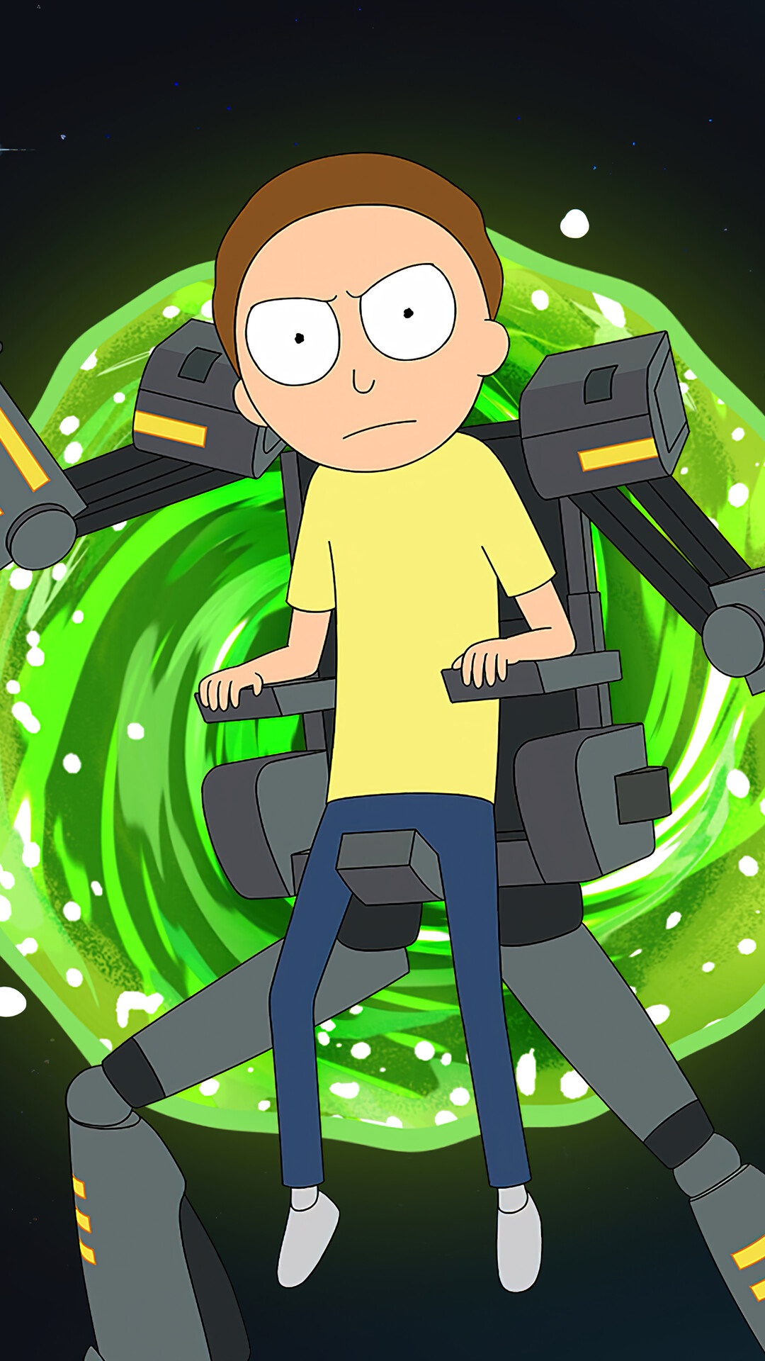 Morty Smith in a mech suit with a portal HD Phone Wallpaper