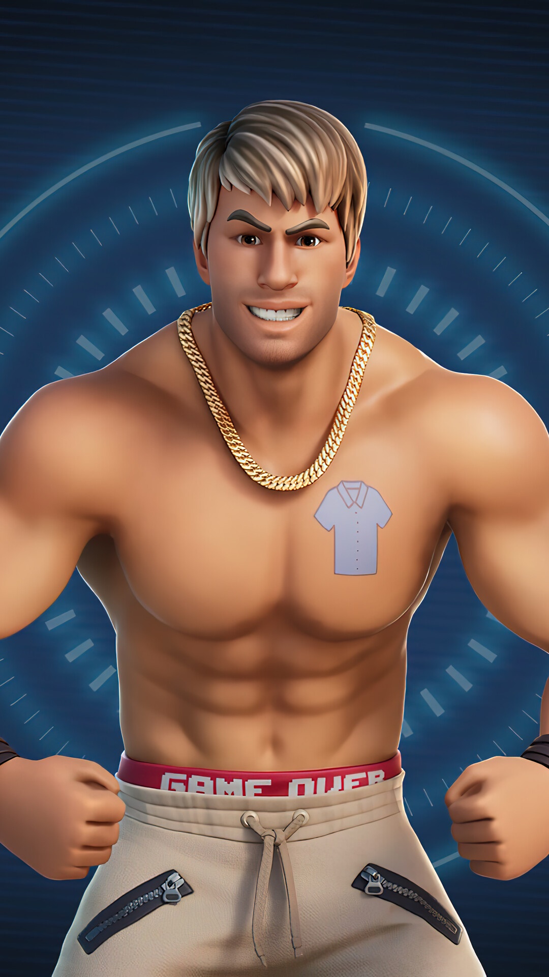 Fortnite character with gold chain and tattoo HD Phone Wallpaper