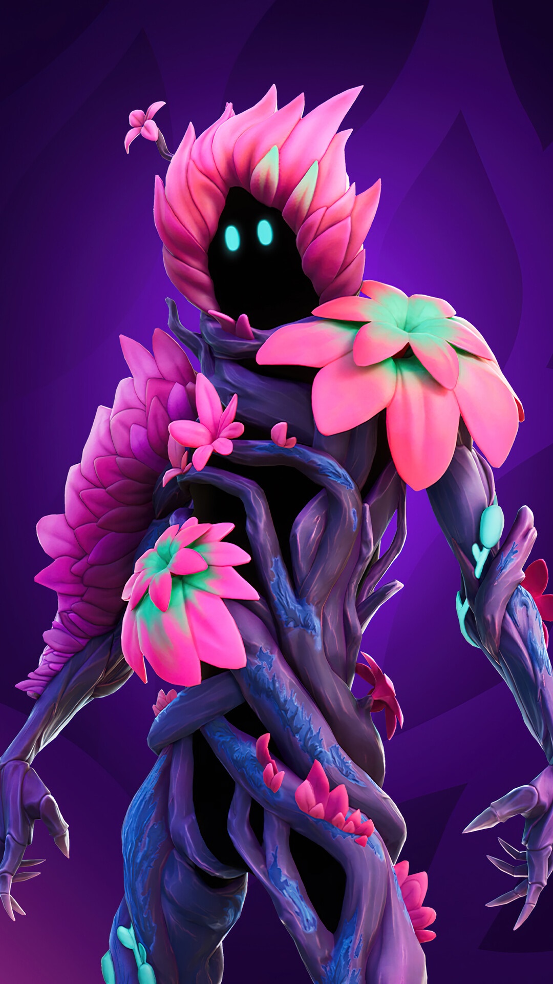 Fortnite character with pink and green flowers HD Phone Wallpaper