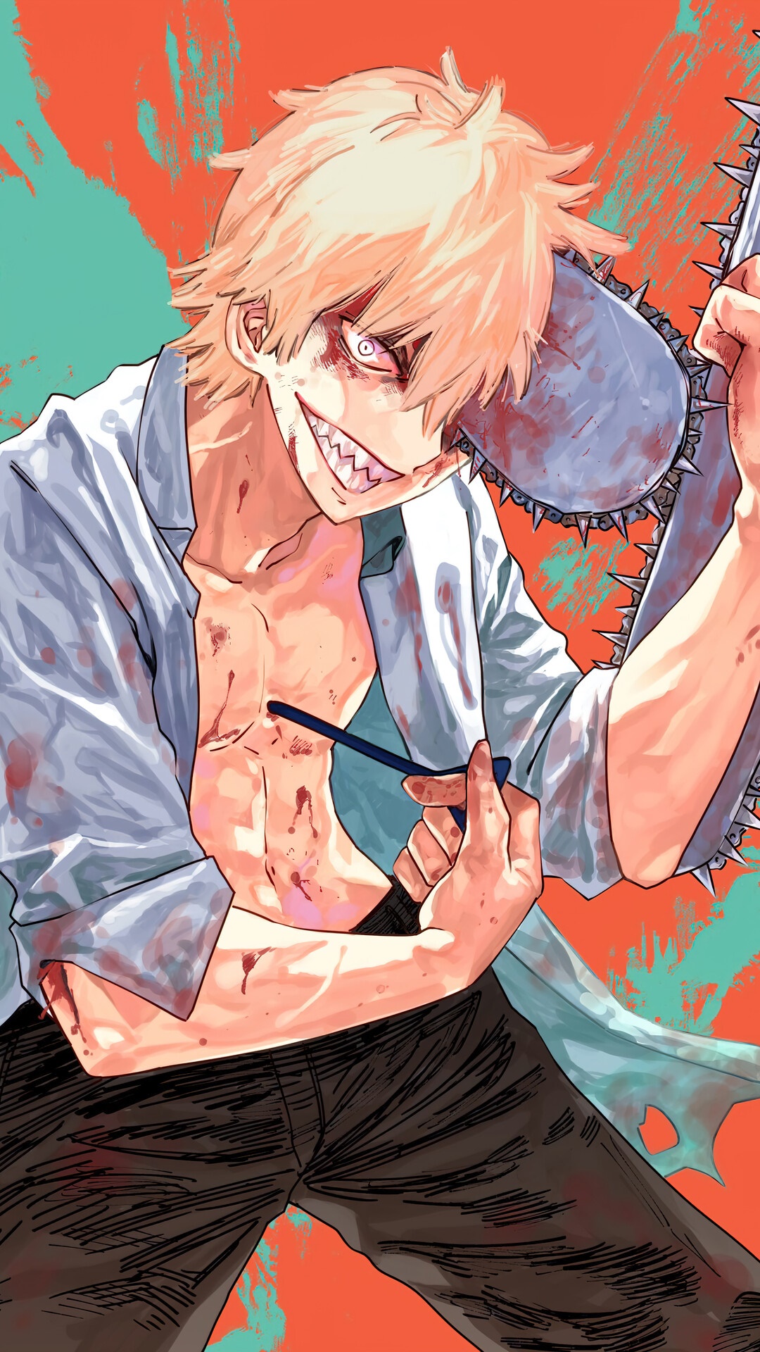 Denji from Chainsaw Man with a chainsaw HD Phone Wallpaper