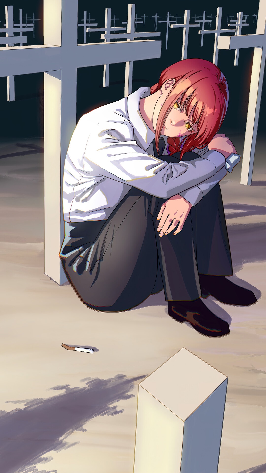 Makima from Chainsaw Man sitting in a graveyard HD Phone Wallpaper