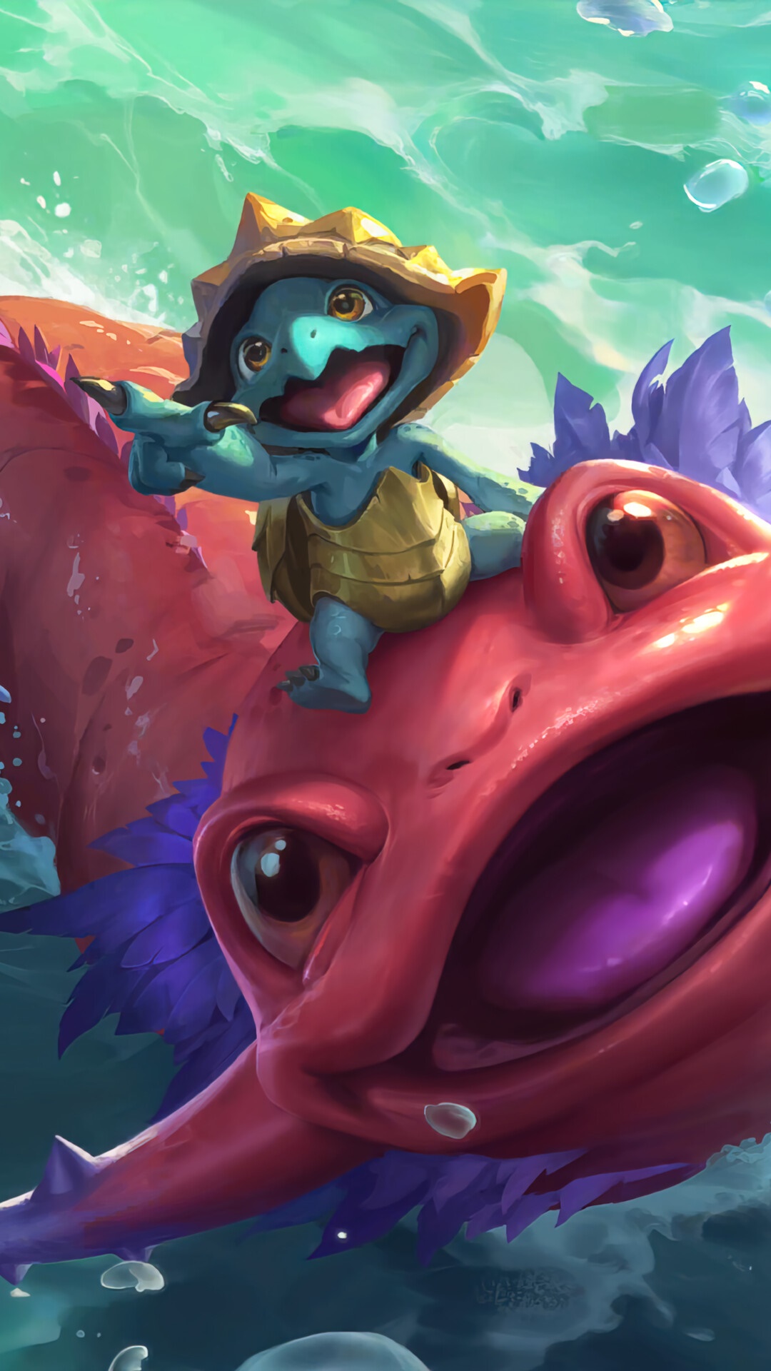 Fizz from Legends of Runeterra riding a sea creature HD Phone Wallpaper