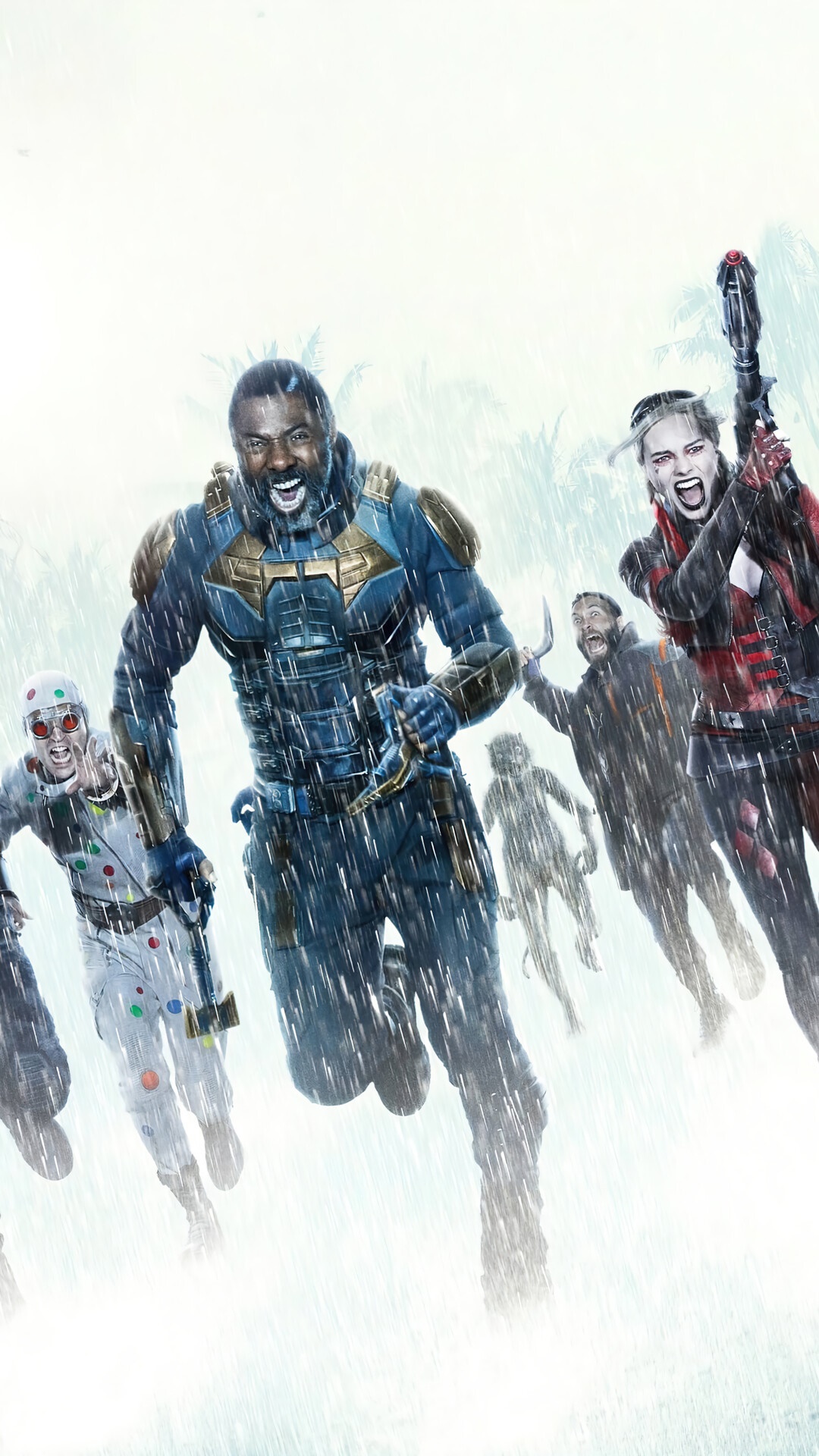The Suicide Squad characters running in the rain HD Phone Wallpaper