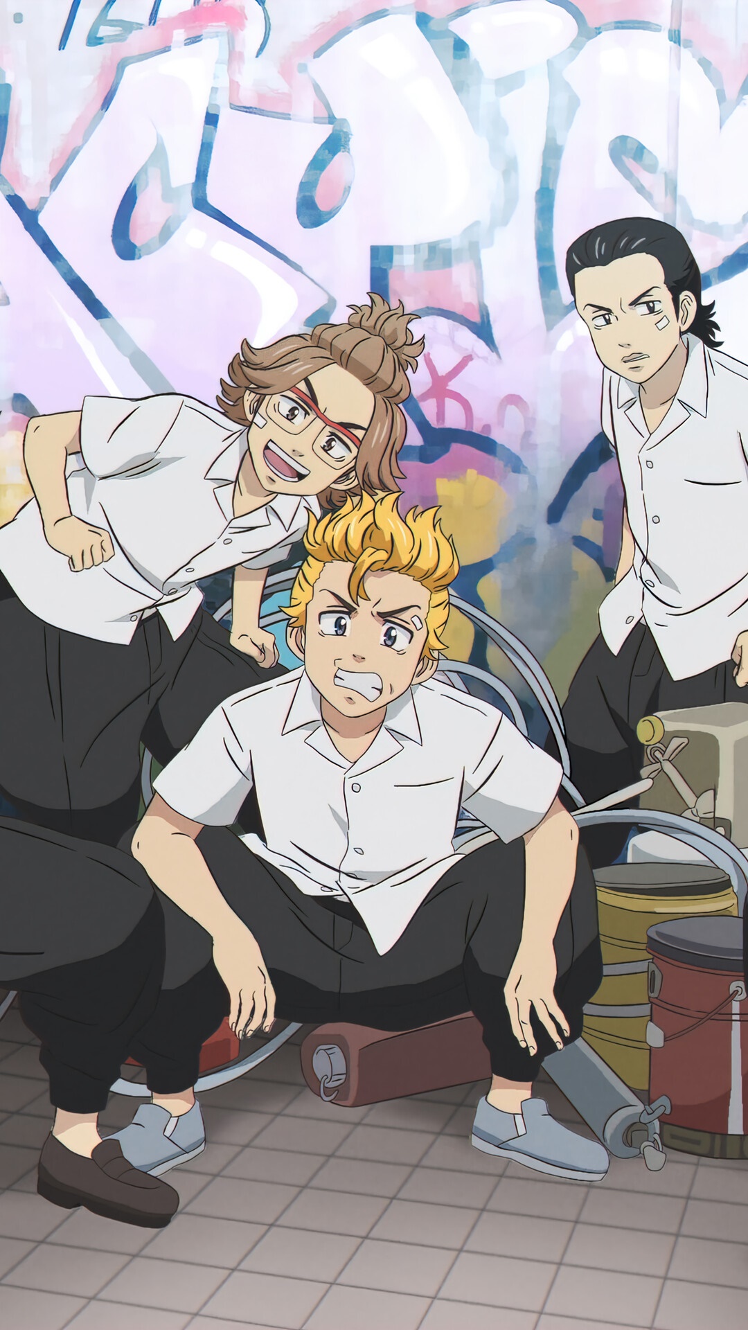 Tokyo Revengers characters in front of graffiti HD Phone Wallpaper