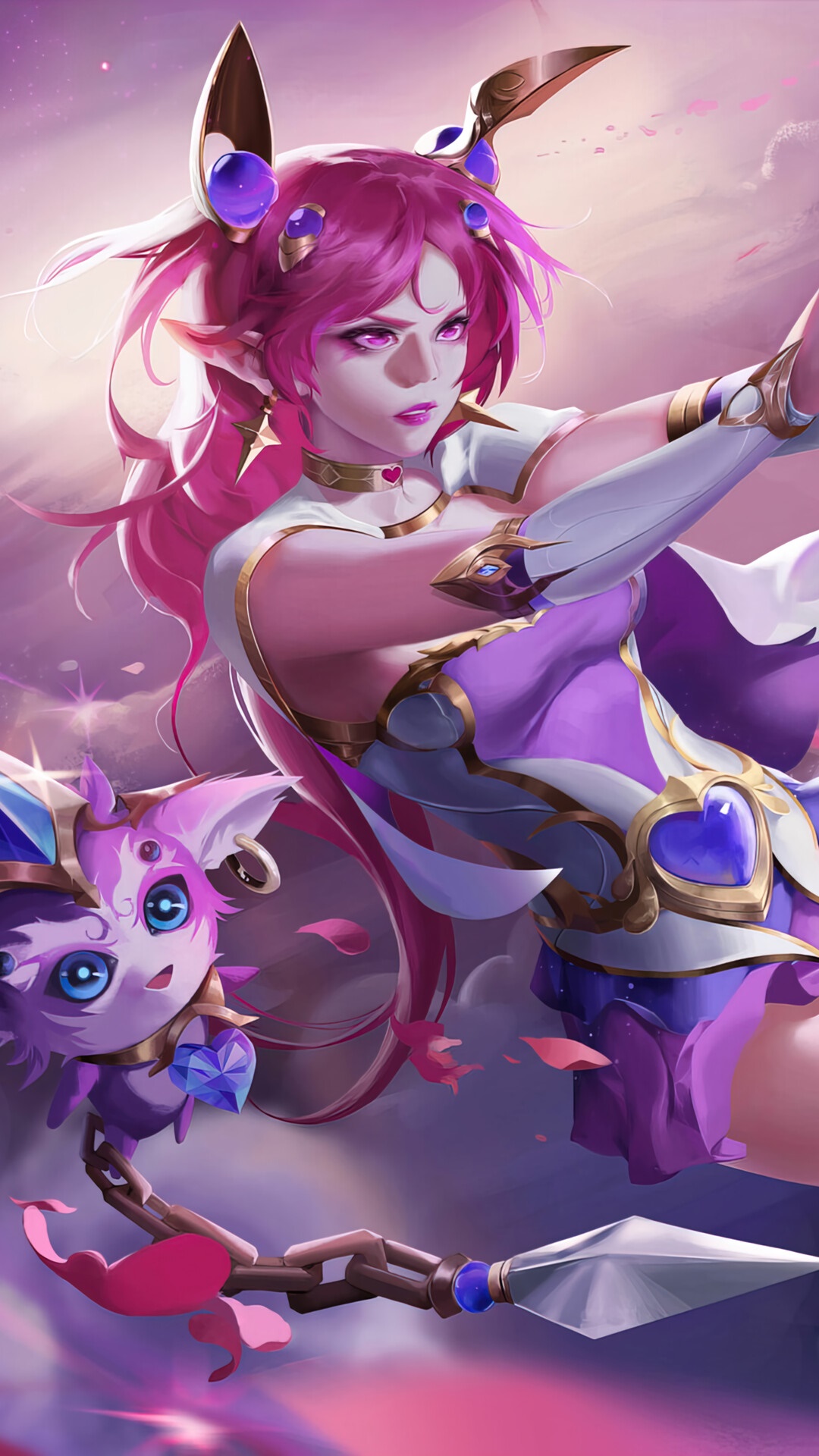 Girl with pink hair and a small creature HD Phone Wallpaper