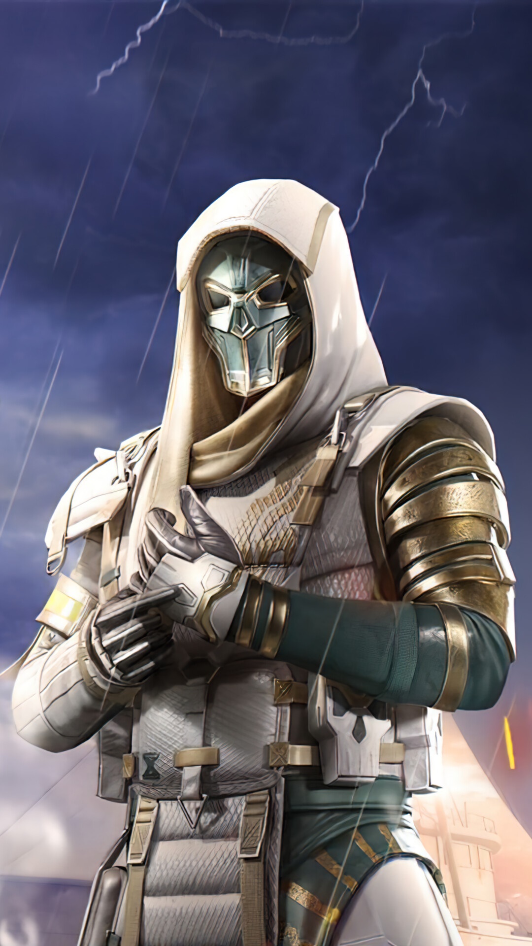 Character from PUBG Mobile in a white and gold outfit HD Phone Wallpaper
