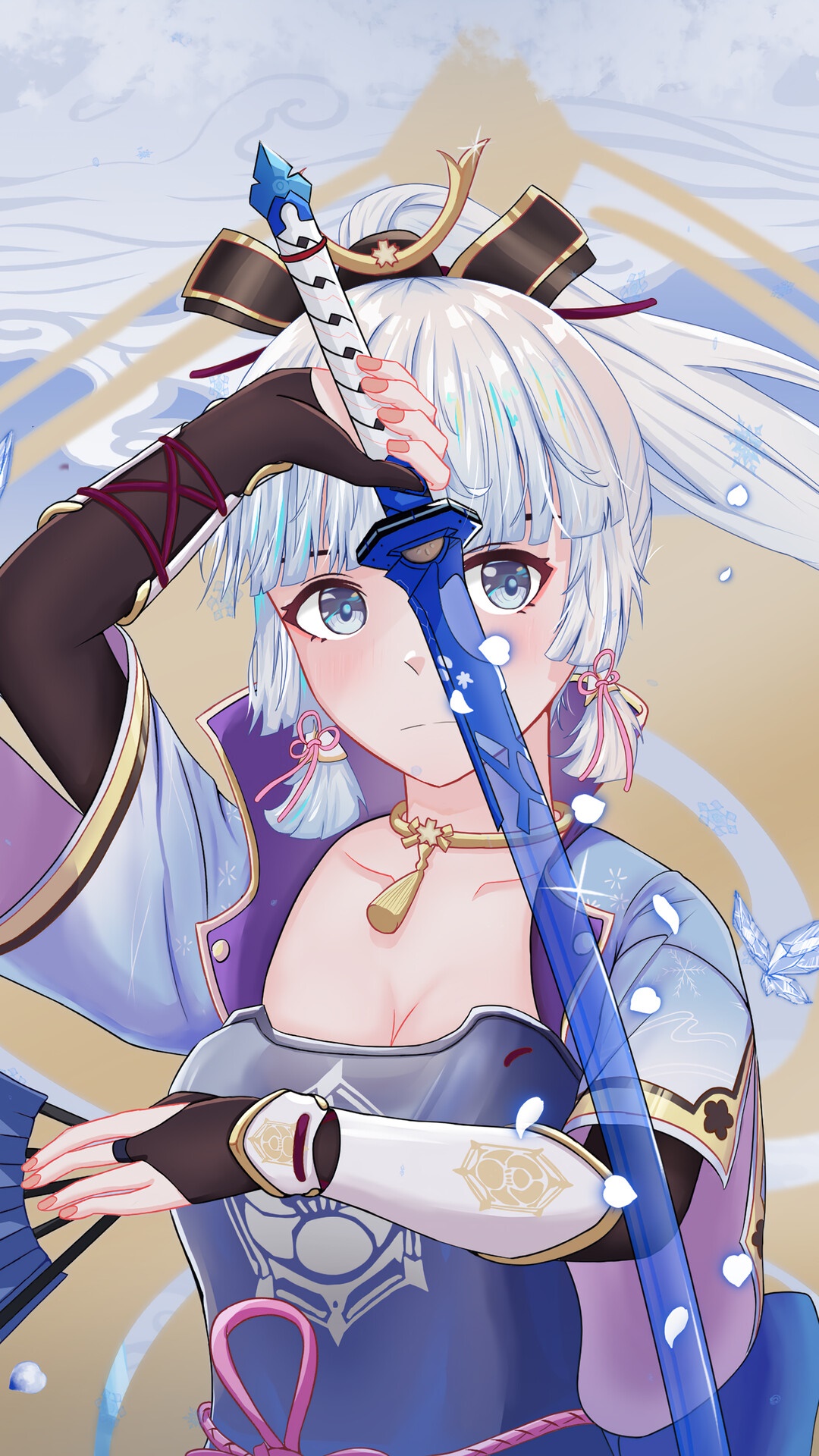 Ayaka from Genshin Impact holding a sword HD Phone Wallpaper