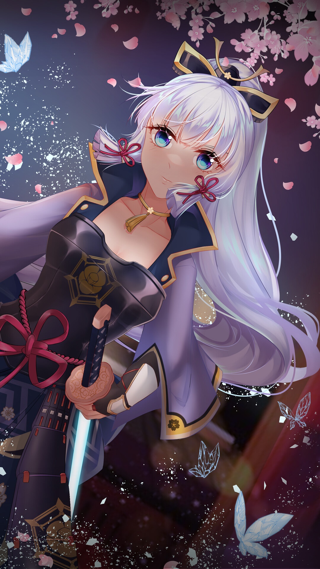 Kamisato Ayaka from Genshin Impact with a sword HD Phone Wallpaper