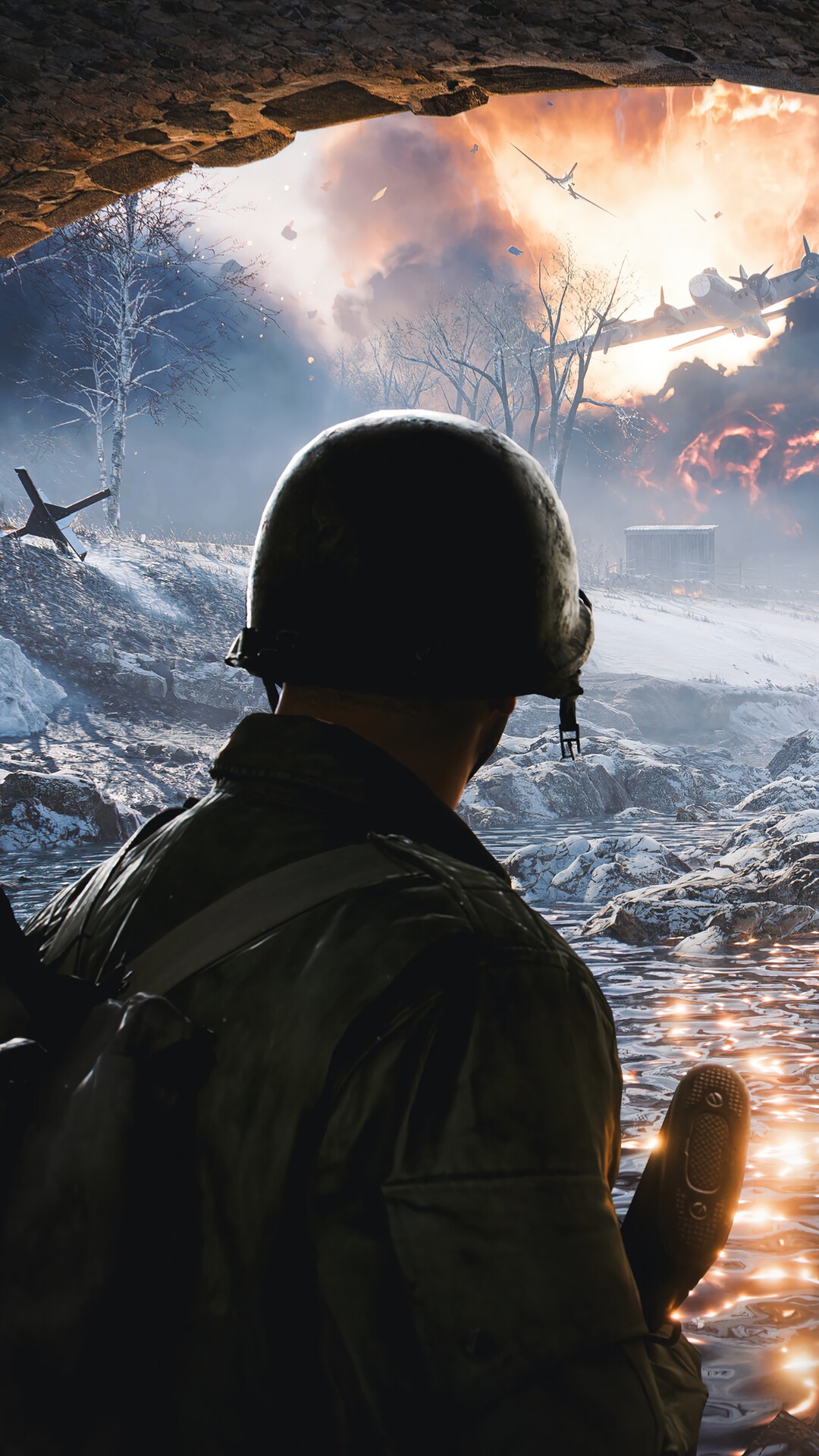 Soldier in Battlefield 2042 overlooking a battle HD Phone Wallpaper