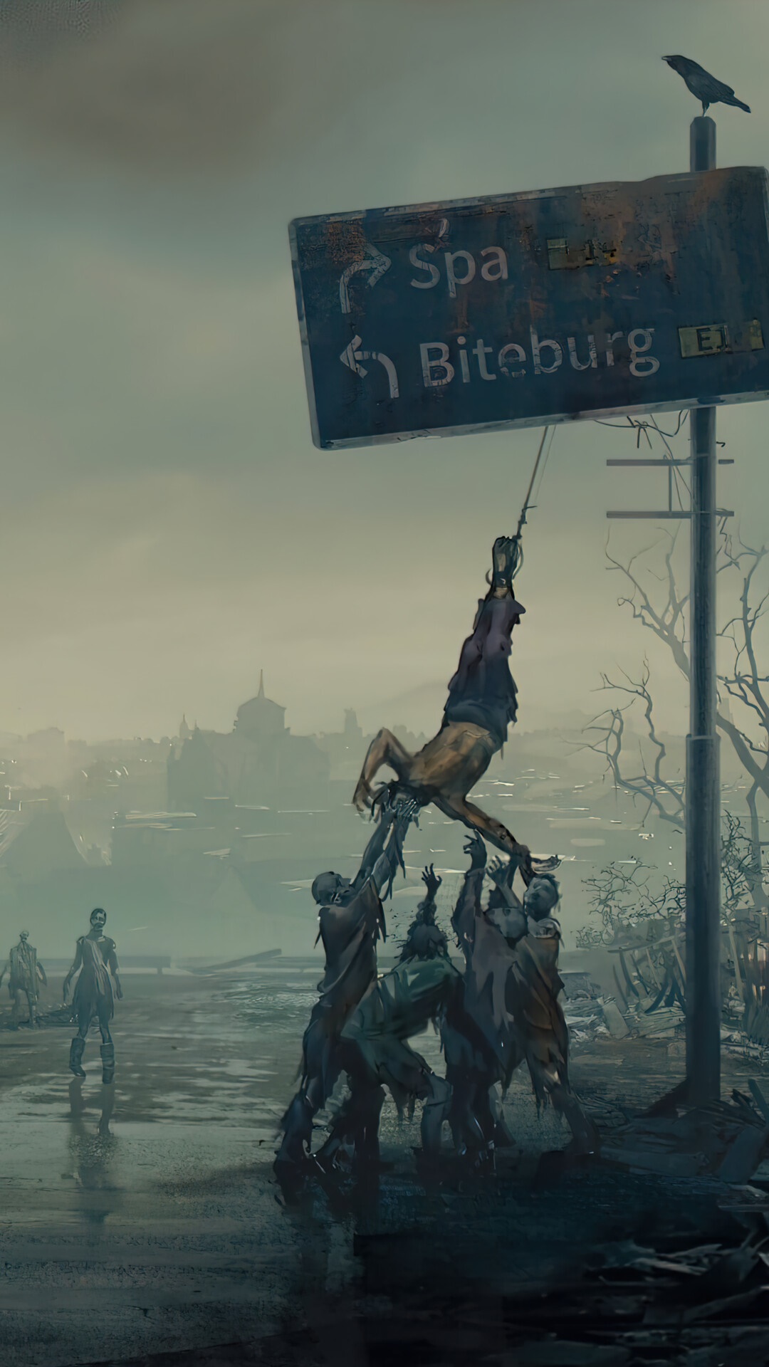 Dying Light 2 Stay Human zombies and signpost HD Phone Wallpaper