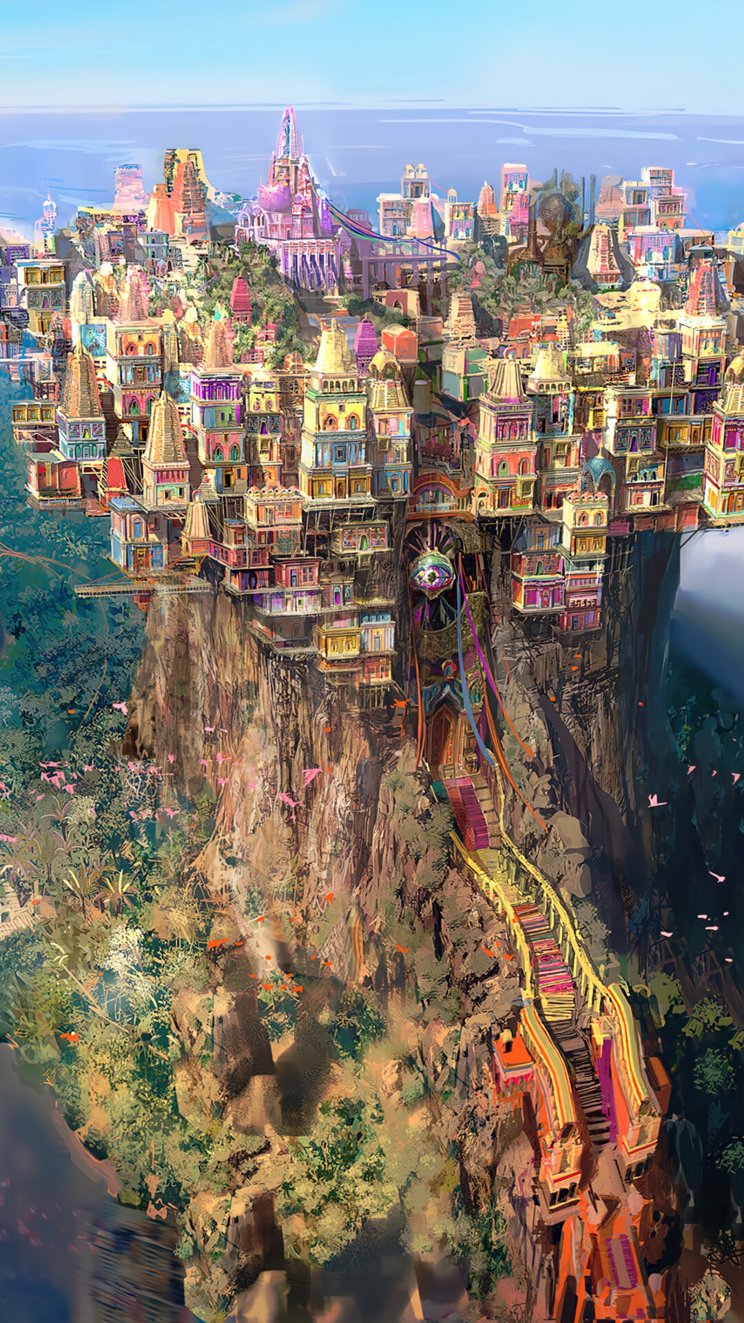 Fantasy City on a Cliffside HD Phone Wallpaper