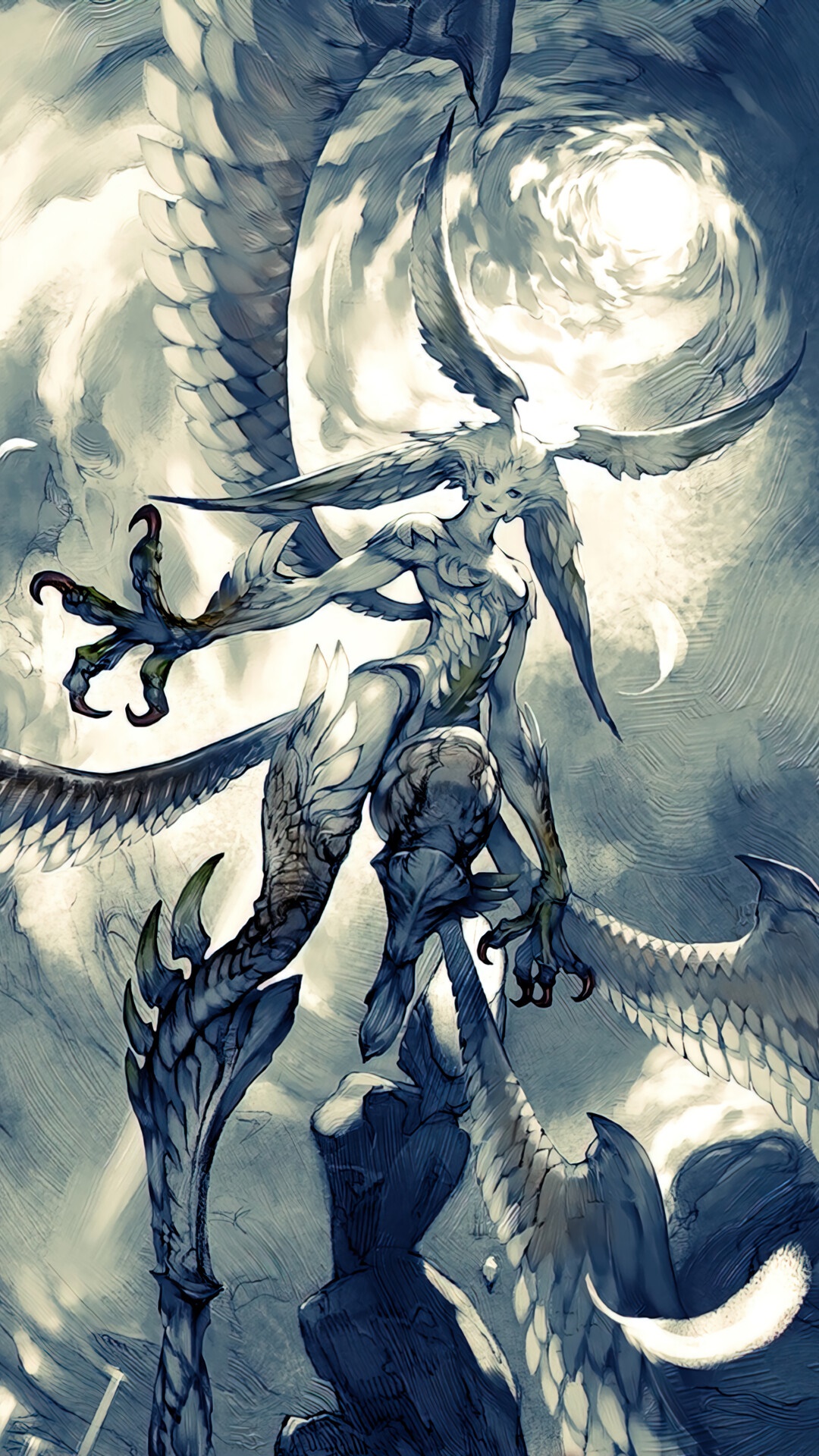 Artwork of a winged humanoid creature from Final Fantasy XIV HD Phone Wallpaper