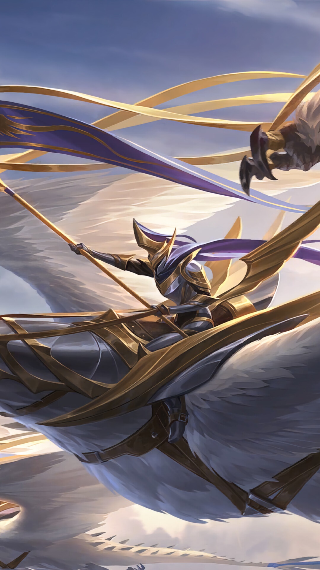 Character riding a winged creature in Legends of Runeterra HD Phone Wallpaper