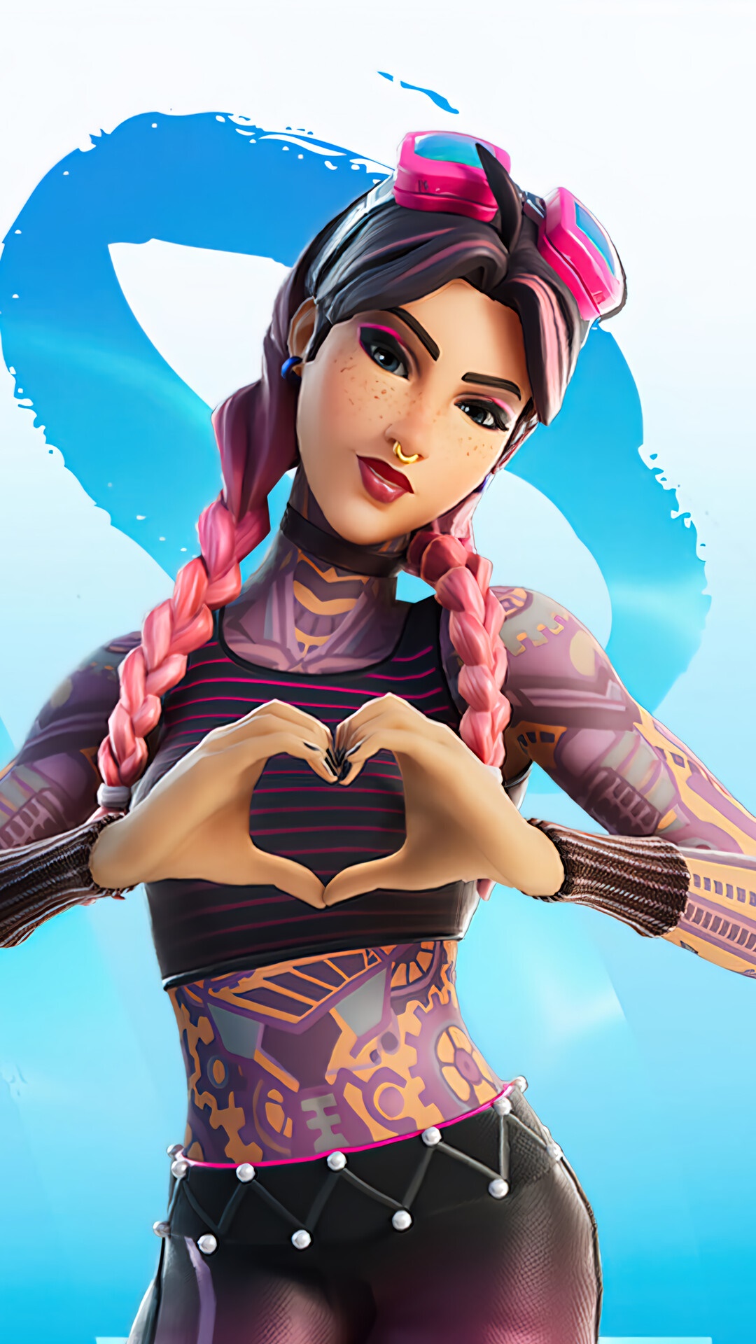 Fortnite Character with Pink Braids and Tattoos HD Phone Wallpaper