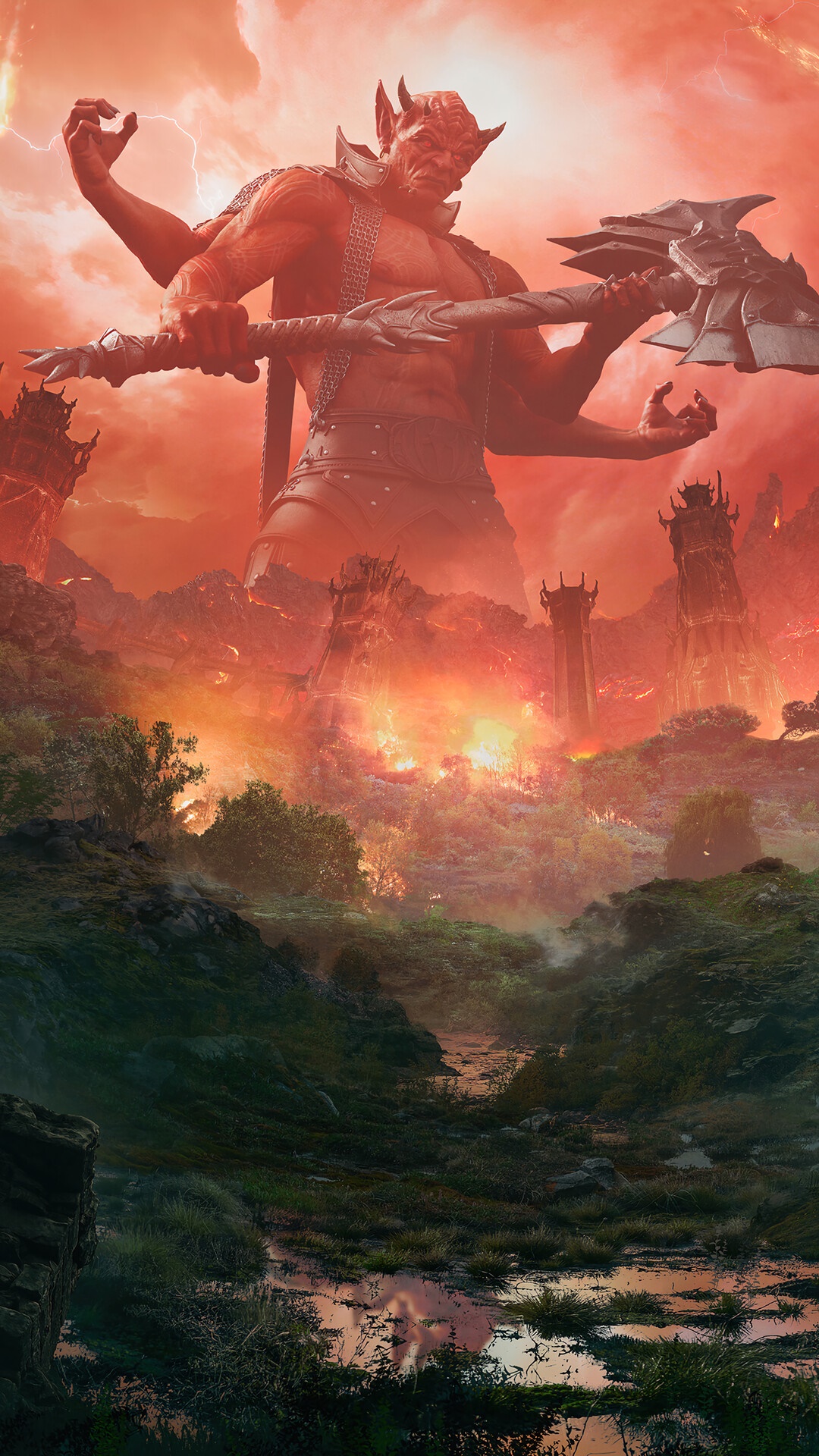 Giant four-armed Daedra with axe in The Elder Scrolls Online HD Phone Wallpaper