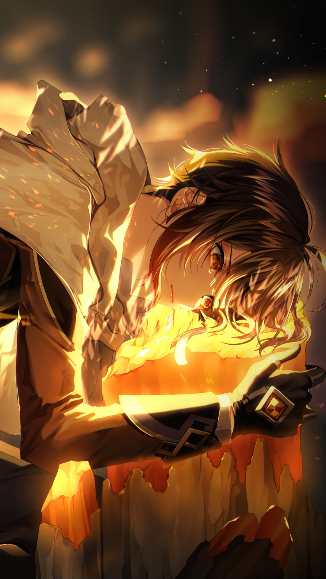 Zhongli from Genshin Impact eating a pumpkin HD Phone Wallpaper