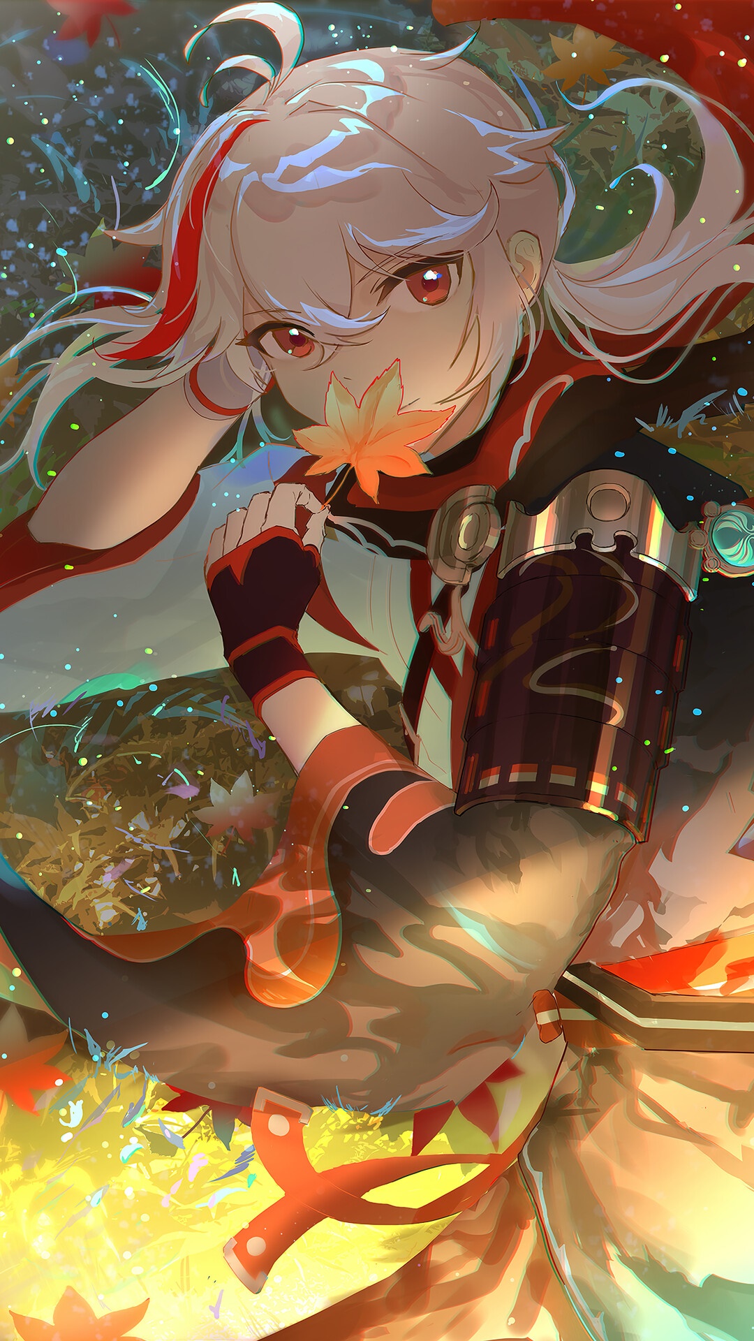 Kaedehara Kazuha from Genshin Impact holding a maple leaf HD Phone Wallpaper